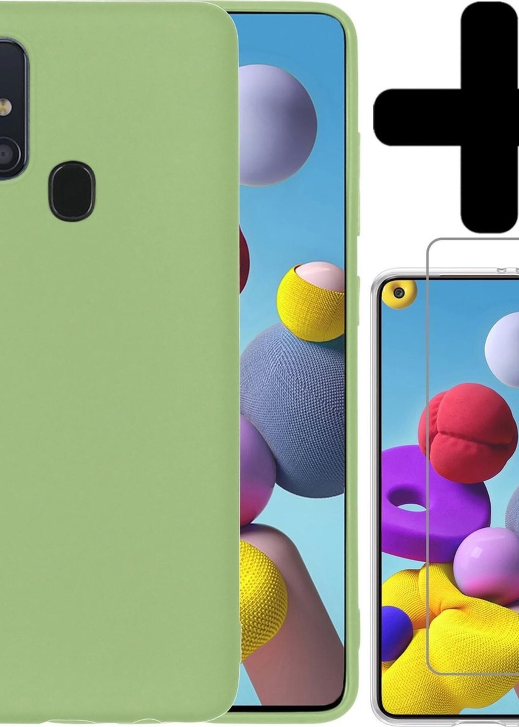 LUQ Hoesje Geschikt voor Samsung A21s Hoesje Siliconen Case Met Screenprotector - Hoes Geschikt voor Samsung Galaxy A21s Hoes Siliconen - Groen