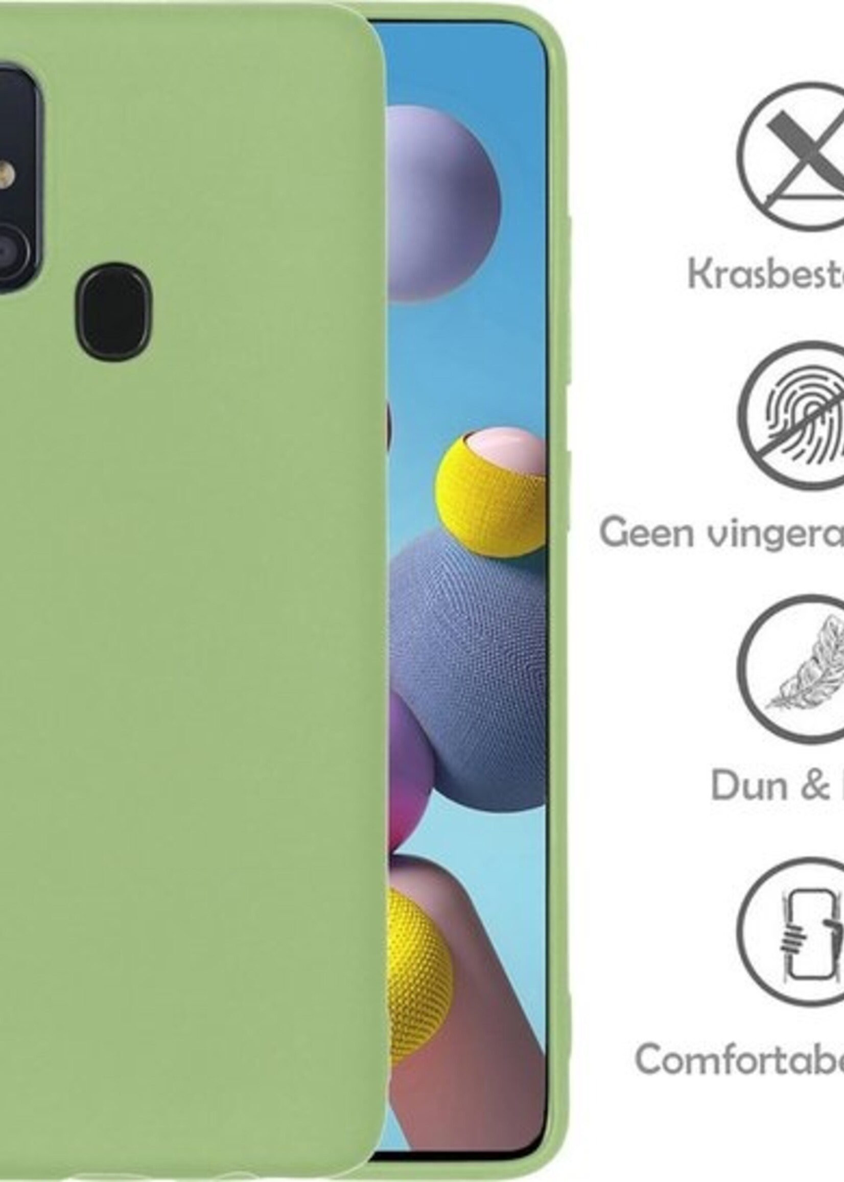 LUQ Hoesje Geschikt voor Samsung A21s Hoesje Siliconen Case Met Screenprotector - Hoes Geschikt voor Samsung Galaxy A21s Hoes Siliconen - Groen
