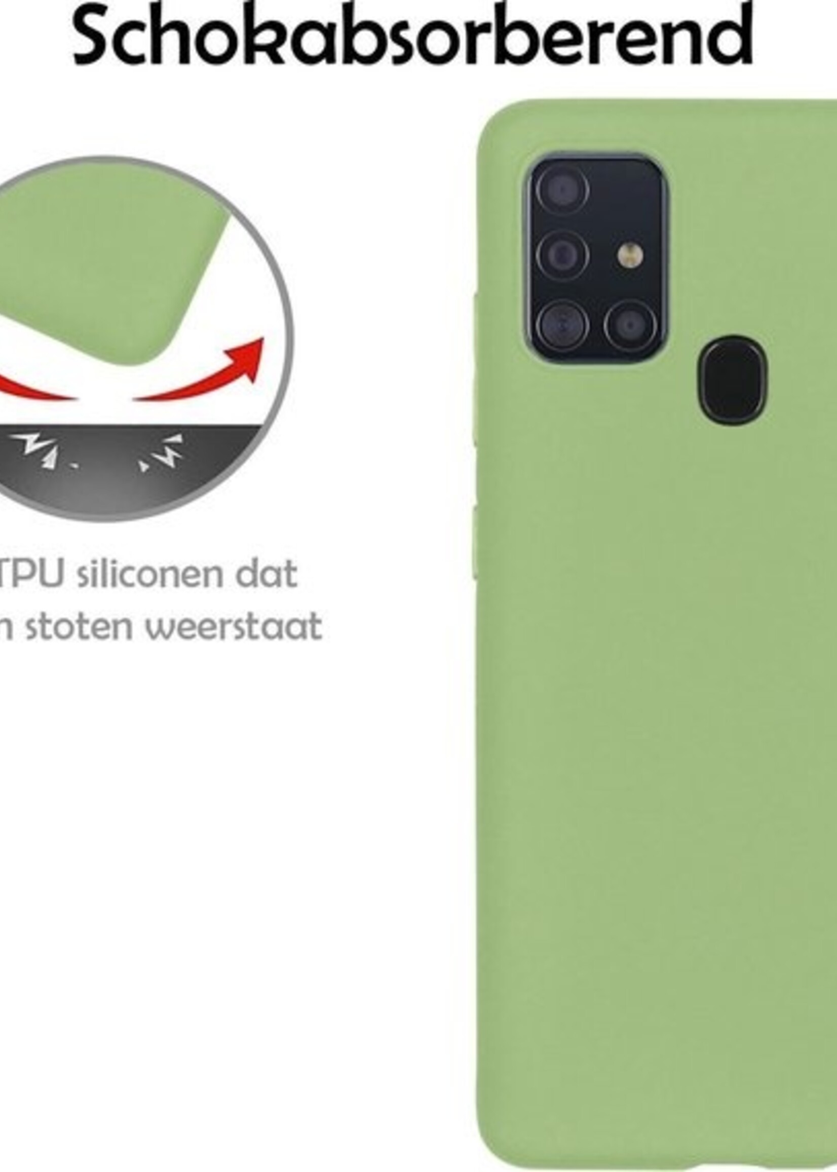 LUQ Hoesje Geschikt voor Samsung A21s Hoesje Siliconen Case Met Screenprotector - Hoes Geschikt voor Samsung Galaxy A21s Hoes Siliconen - Groen