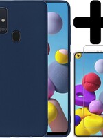 LUQ LUQ Samsung Galaxy A21s hoesje siliconen donkerblauw + screenprotector