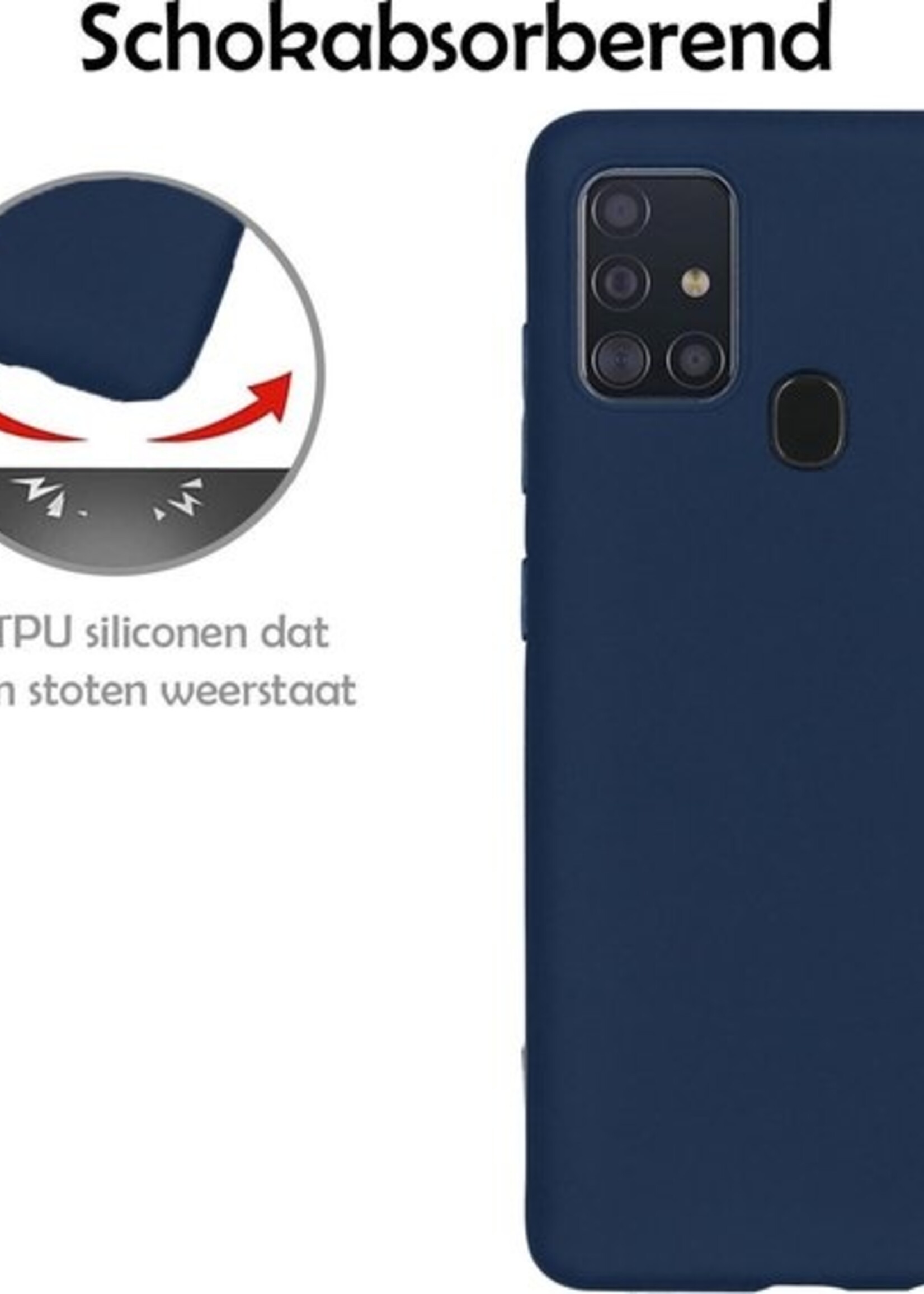 LUQ Hoesje Geschikt voor Samsung A21s Hoesje Siliconen Case Met Screenprotector - Hoes Geschikt voor Samsung Galaxy A21s Hoes Siliconen - Donkerblauw