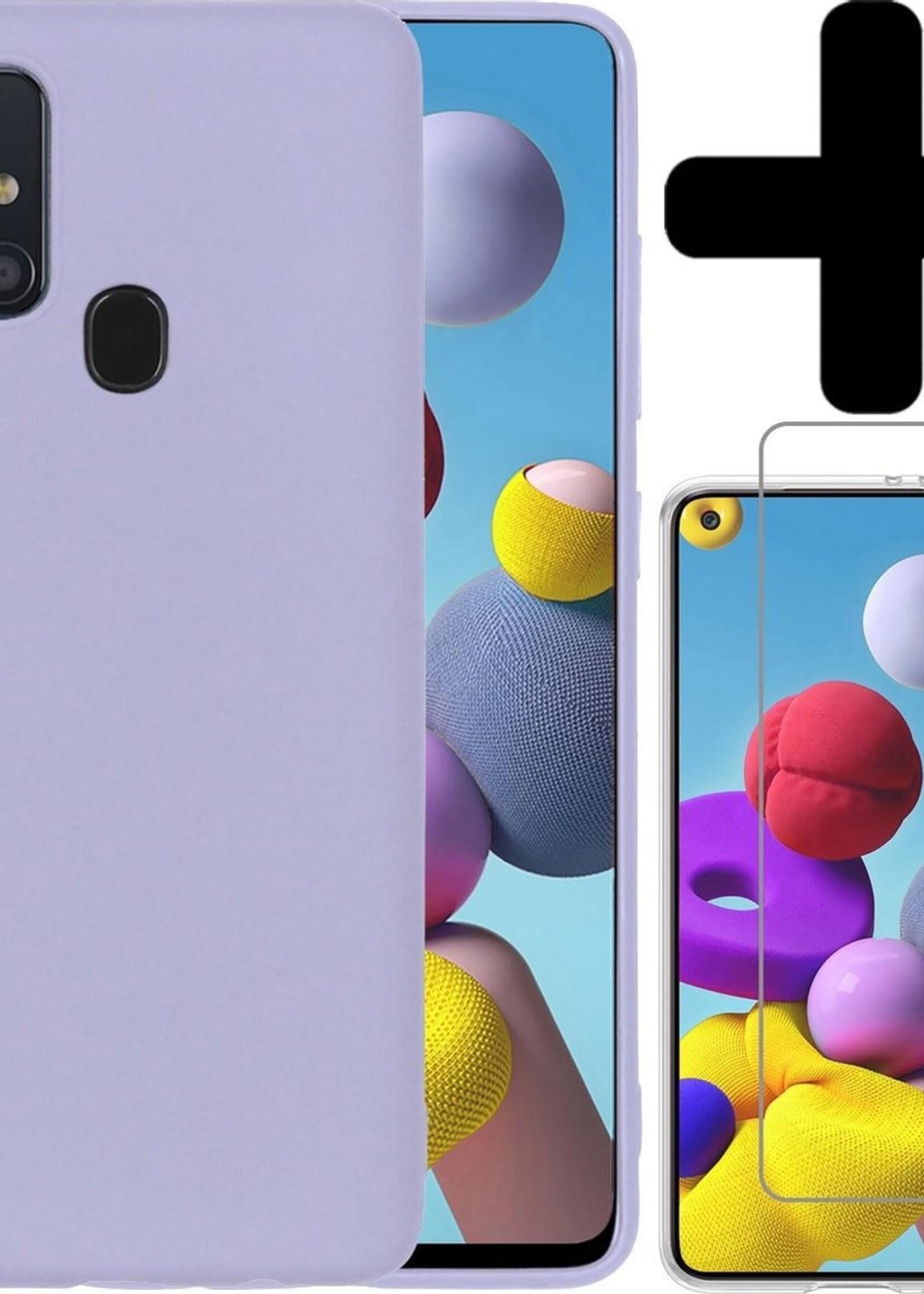 LUQ Hoesje Geschikt voor Samsung A21s Hoesje Siliconen Case Met Screenprotector - Hoes Geschikt voor Samsung Galaxy A21s Hoes Siliconen - Lila