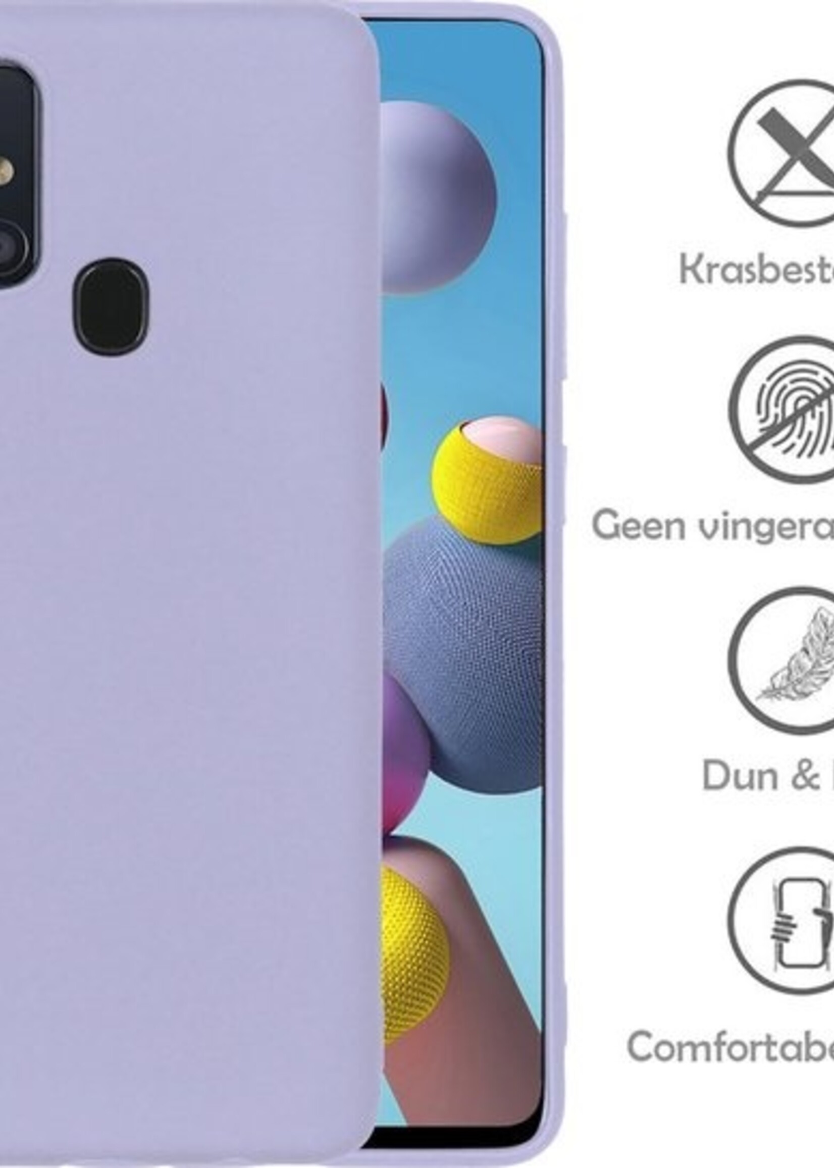 LUQ Hoesje Geschikt voor Samsung A21s Hoesje Siliconen Case Met Screenprotector - Hoes Geschikt voor Samsung Galaxy A21s Hoes Siliconen - Lila
