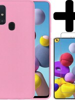 LUQ LUQ Samsung Galaxy A21s hoesje siliconen lichtroze + screenprotector