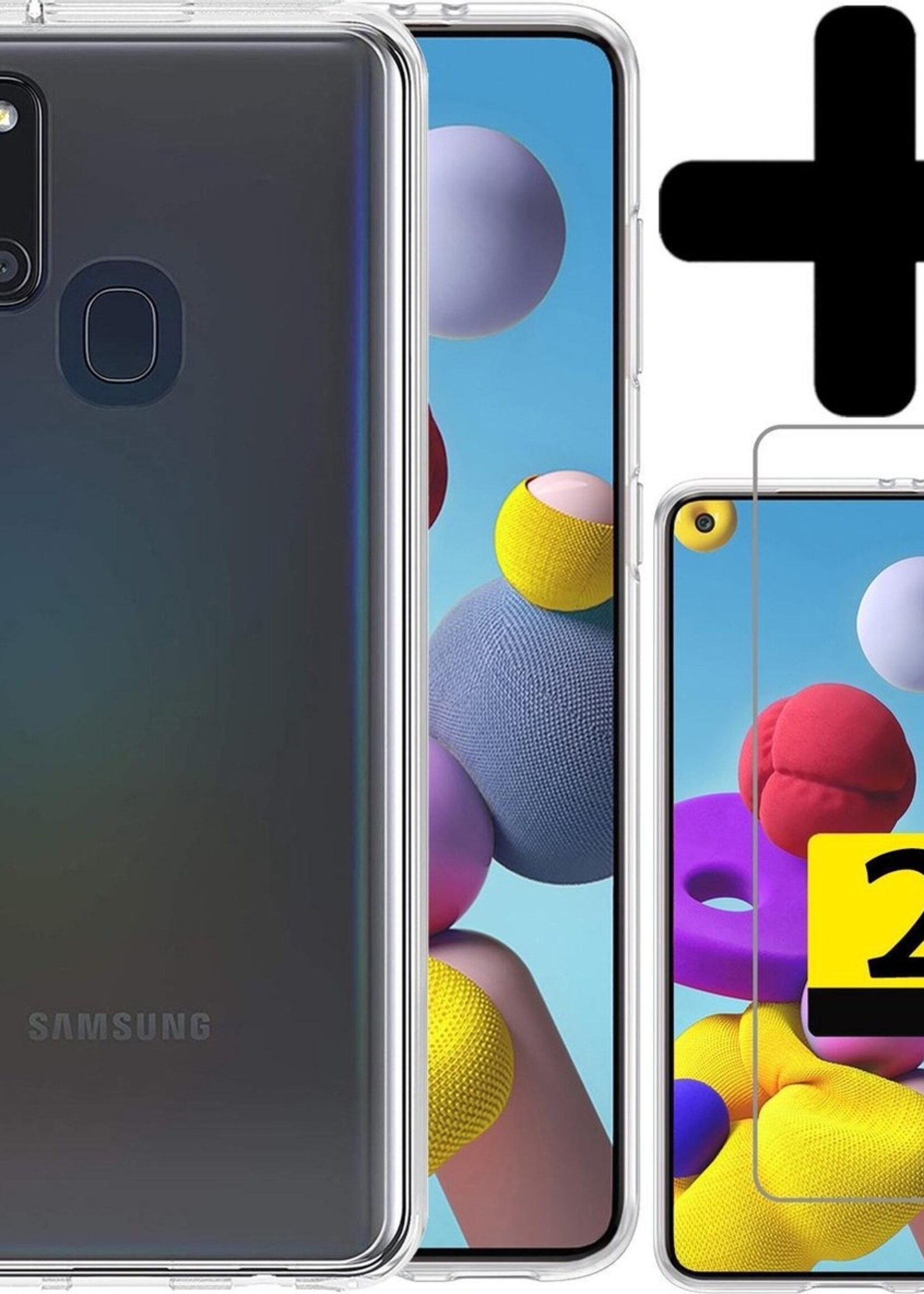 LUQ Hoesje Geschikt voor Samsung A21s Hoesje Siliconen Case Met 2x Screenprotector - Hoes Geschikt voor Samsung Galaxy A21s Hoes Siliconen - Transparant
