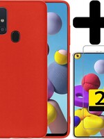 LUQ LUQ Samsung Galaxy A21s hoesje siliconen rood + 2x screenprotector