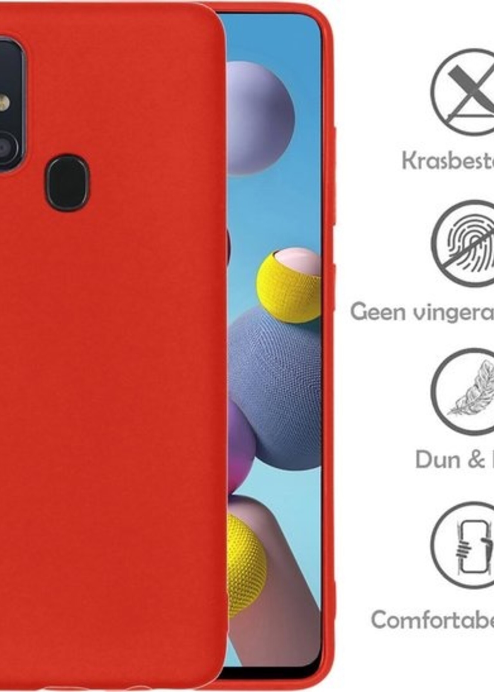 LUQ Hoesje Geschikt voor Samsung A21s Hoesje Siliconen Case Met 2x Screenprotector - Hoes Geschikt voor Samsung Galaxy A21s Hoes Siliconen - Rood