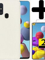 LUQ LUQ Samsung Galaxy A21s hoesje siliconen wit + 2x screenprotector