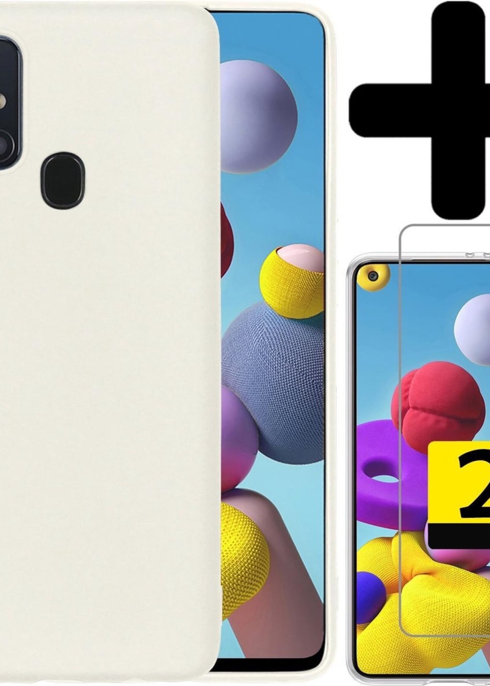 LUQ Hoesje Geschikt voor Samsung A21s Hoesje Siliconen Case Met 2x Screenprotector - Hoes Geschikt voor Samsung Galaxy A21s Hoes Siliconen - Wit