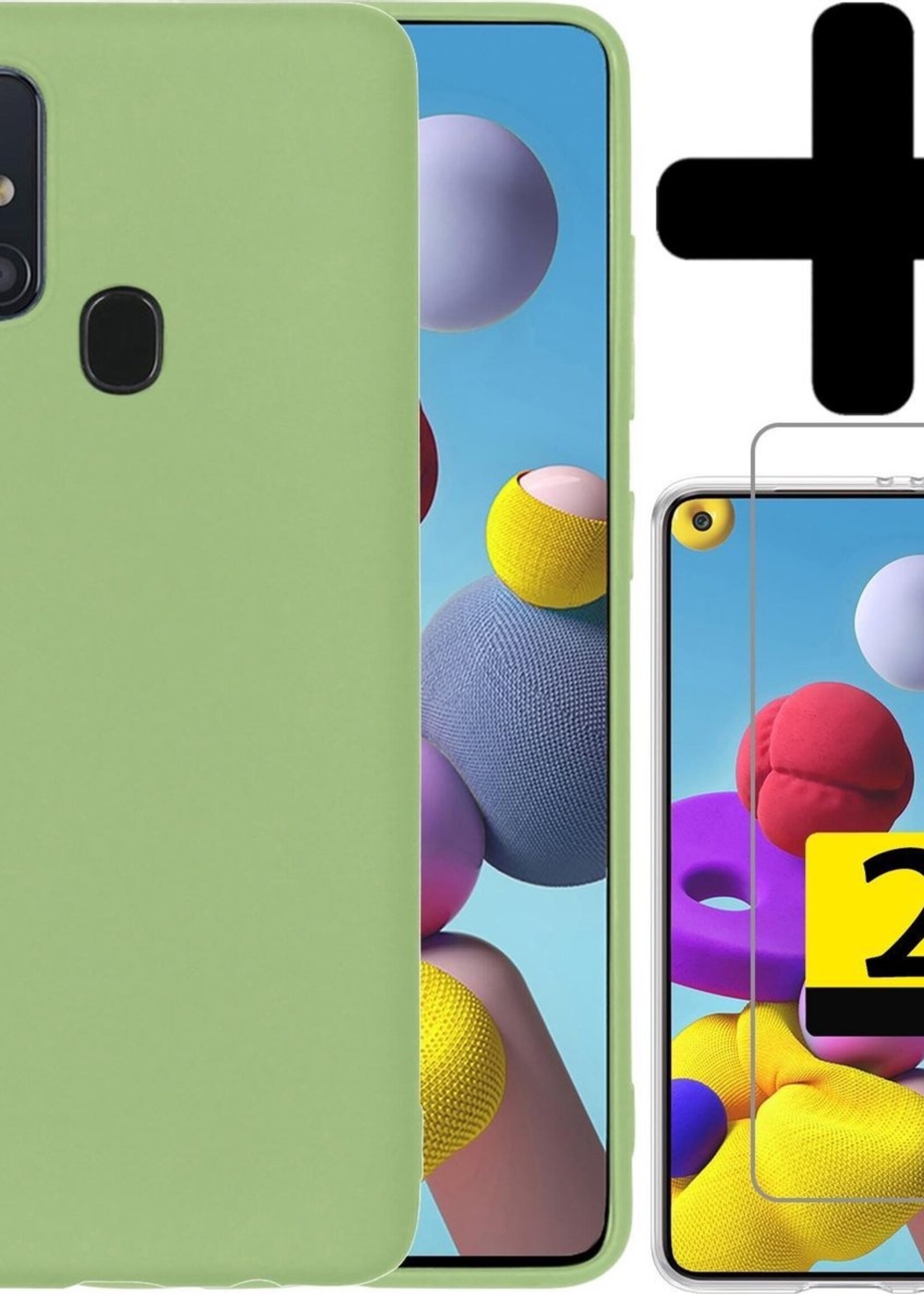 LUQ Hoesje Geschikt voor Samsung A21s Hoesje Siliconen Case Met 2x Screenprotector - Hoes Geschikt voor Samsung Galaxy A21s Hoes Siliconen - Groen