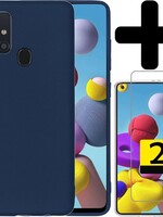 LUQ LUQ Samsung Galaxy A21s hoesje siliconen donkerblauw + 2x screenprotector