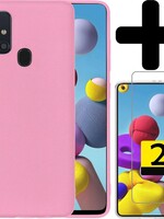 LUQ LUQ Samsung Galaxy A21s hoesje siliconen lichtroze + 2x screenprotector