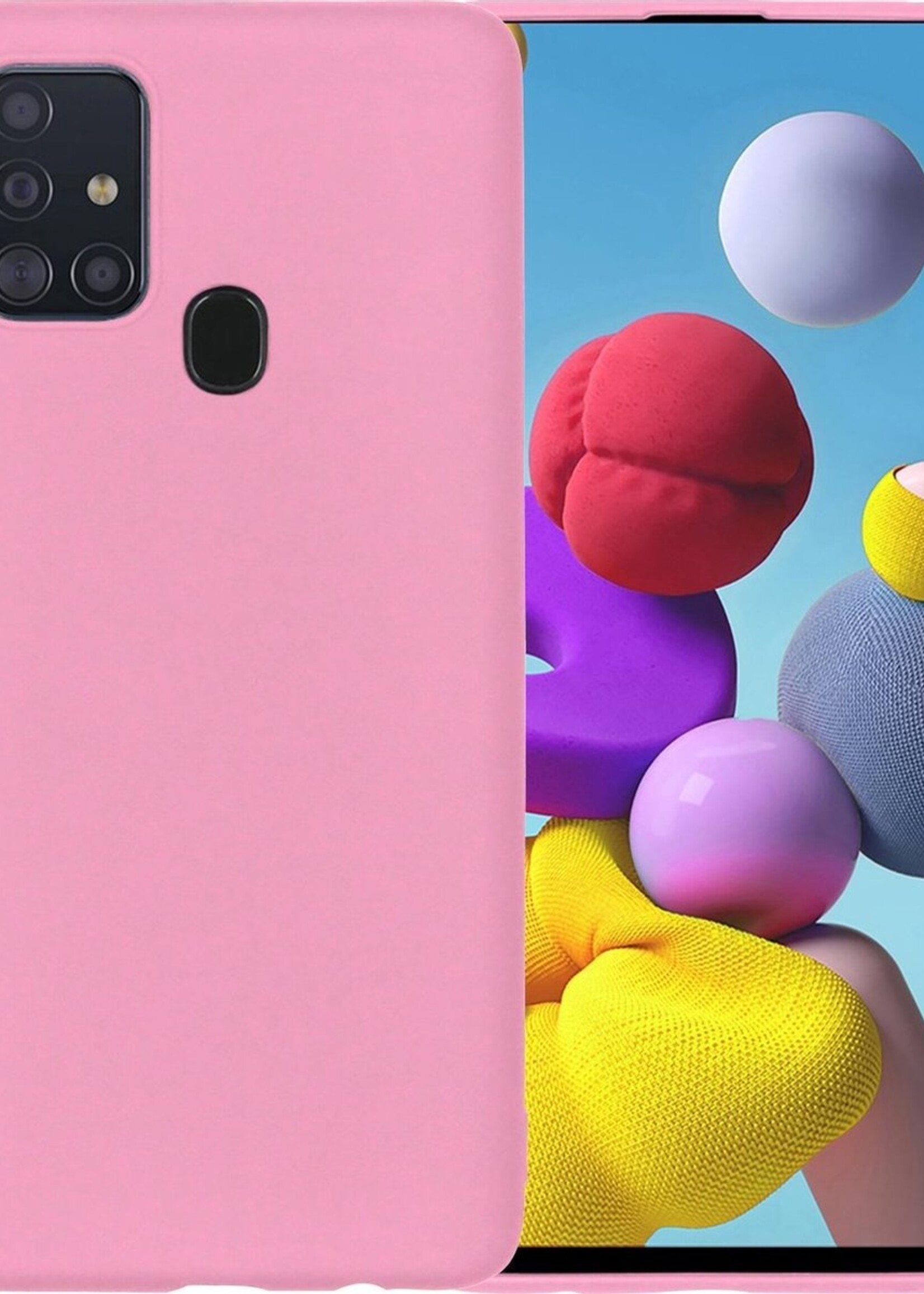 LUQ Hoesje Geschikt voor Samsung A21s Hoesje Siliconen Case - Hoes Geschikt voor Samsung Galaxy A21s Hoes Siliconen - Lichtroze