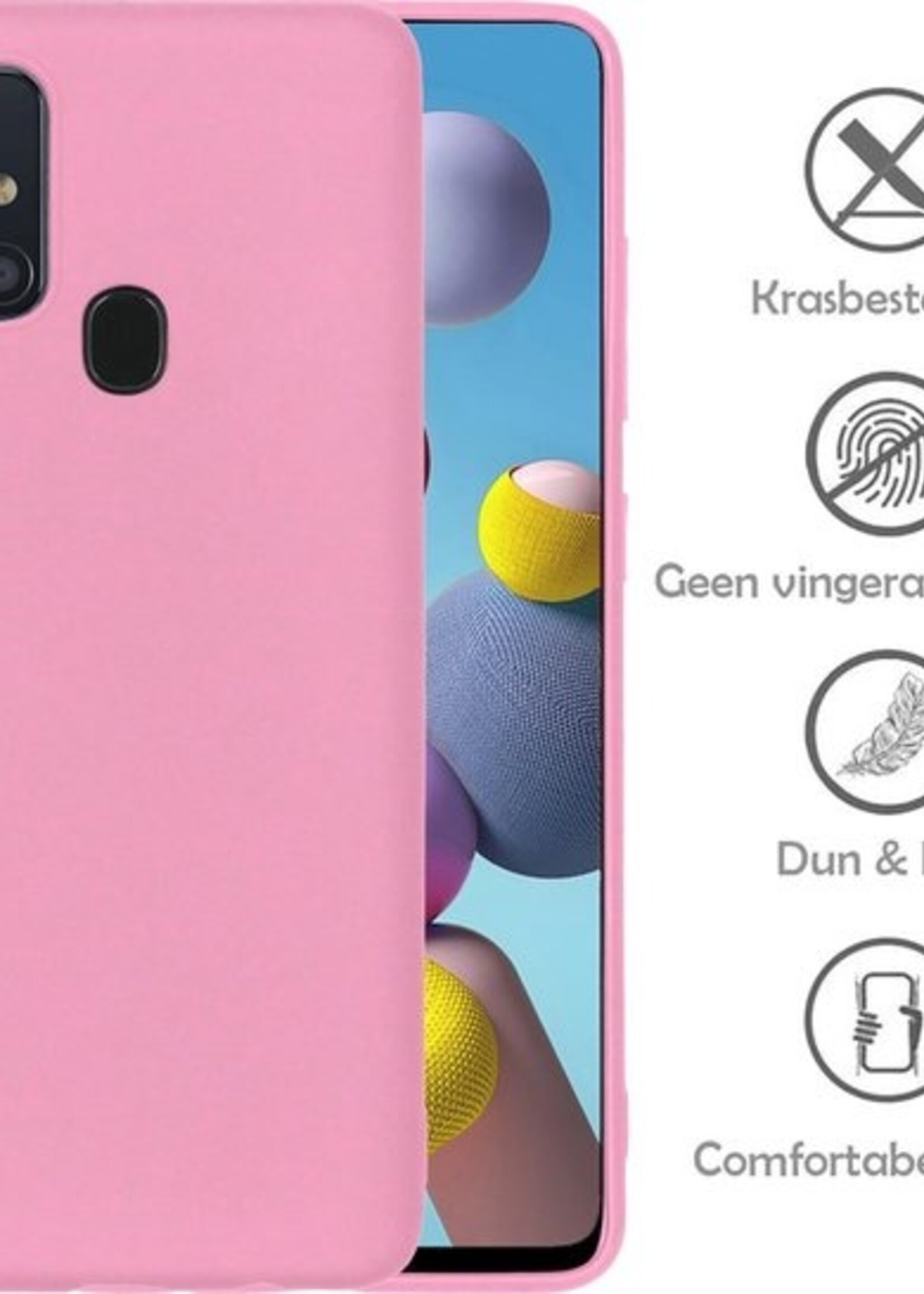 LUQ Hoesje Geschikt voor Samsung A21s Hoesje Siliconen Case - Hoes Geschikt voor Samsung Galaxy A21s Hoes Siliconen - Lichtroze - 2 Stuks