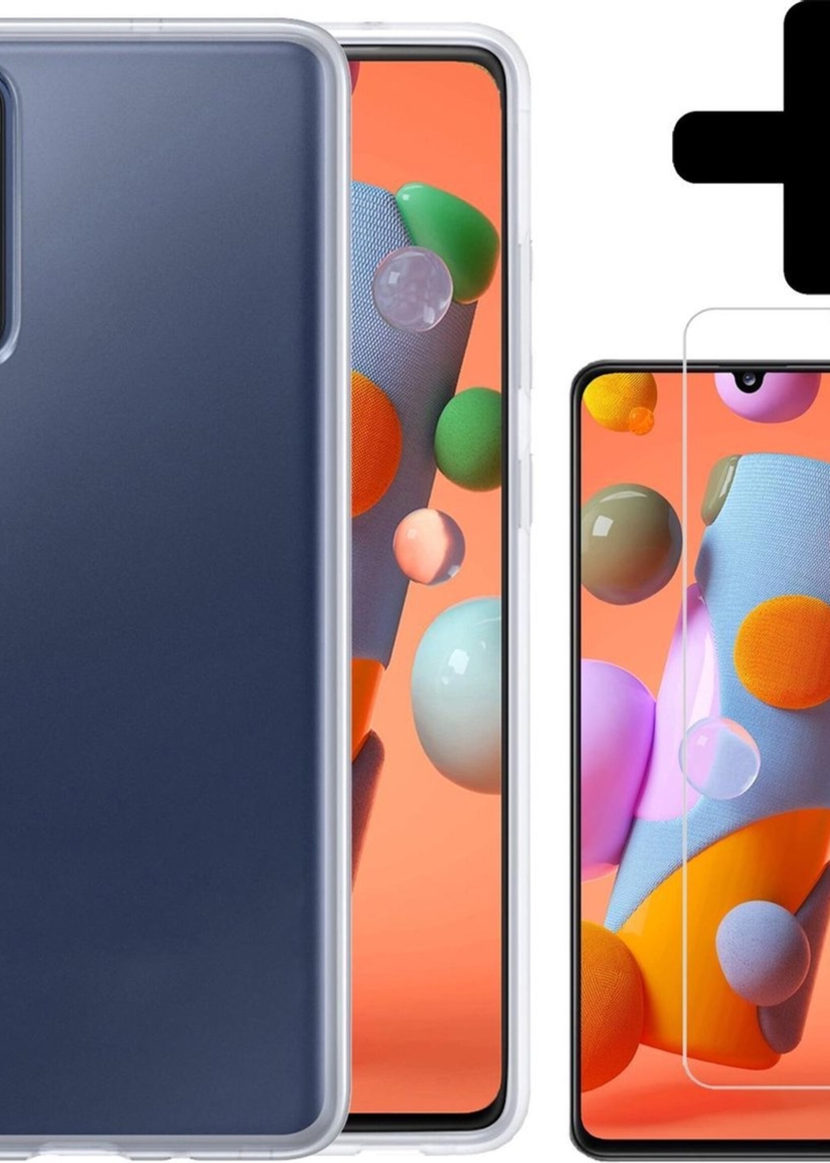 LUQ Hoesje Geschikt voor Samsung A41 Hoesje Siliconen Case Met Screenprotector - Hoes Geschikt voor Samsung Galaxy A41 Hoes Siliconen - Transparant