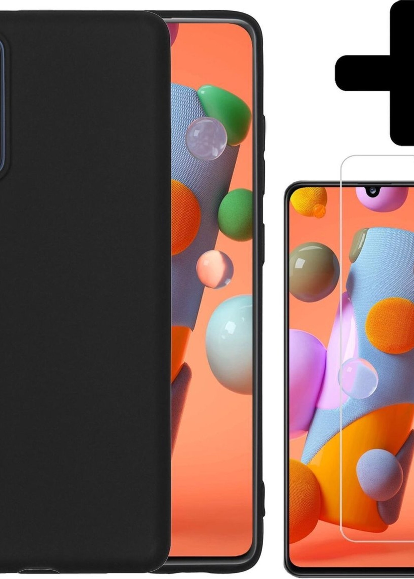 LUQ Hoesje Geschikt voor Samsung A41 Hoesje Siliconen Case Met Screenprotector - Hoes Geschikt voor Samsung Galaxy A41 Hoes Siliconen - Zwart