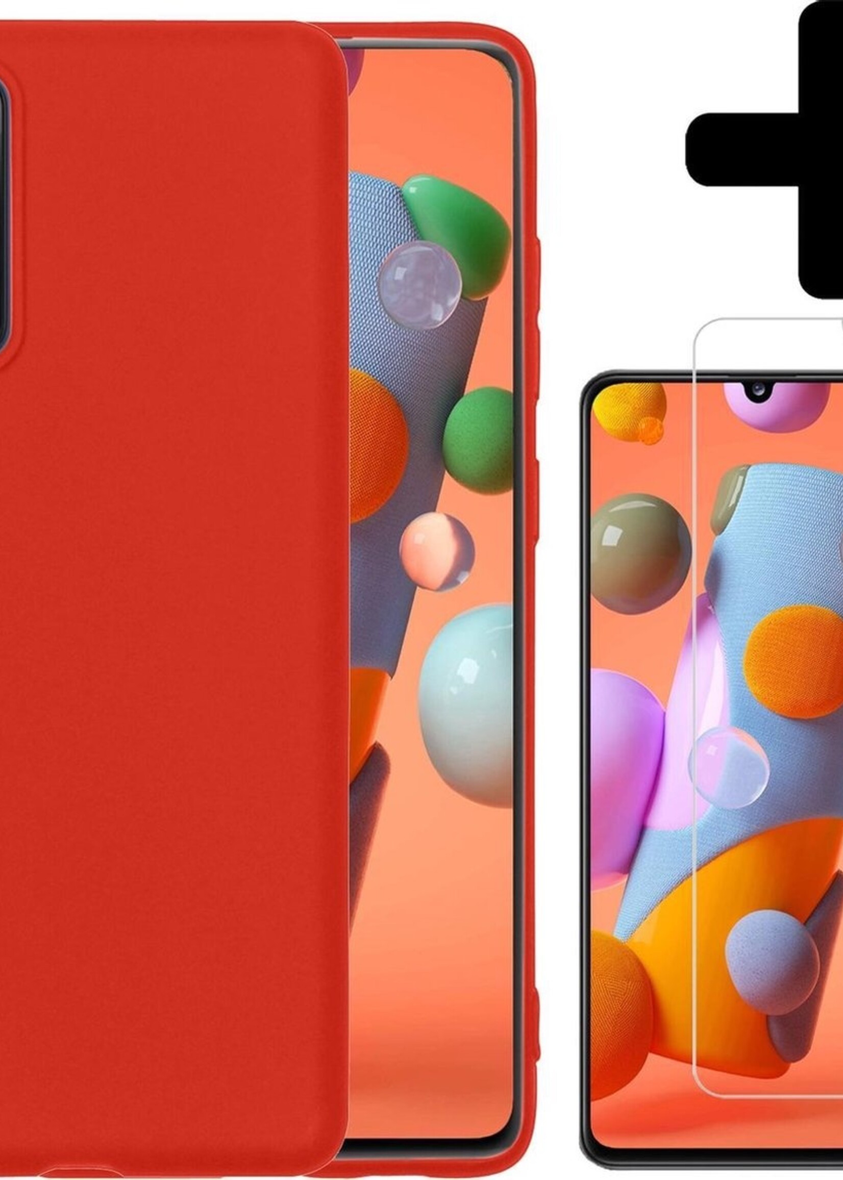 LUQ Hoesje Geschikt voor Samsung A41 Hoesje Siliconen Case Met Screenprotector - Hoes Geschikt voor Samsung Galaxy A41 Hoes Siliconen - Rood
