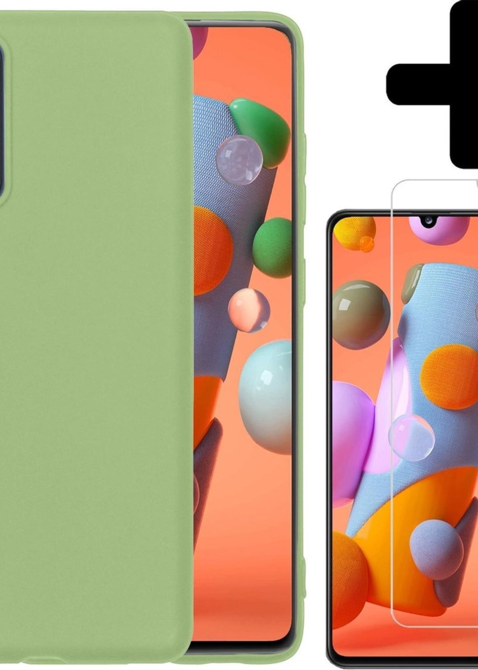 LUQ Hoesje Geschikt voor Samsung A41 Hoesje Siliconen Case Met Screenprotector - Hoes Geschikt voor Samsung Galaxy A41 Hoes Siliconen - Groen