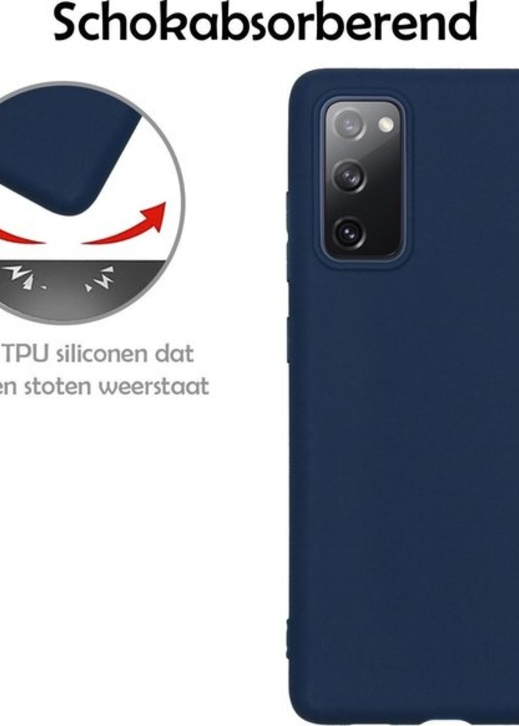 LUQ Hoesje Geschikt voor Samsung A41 Hoesje Siliconen Case Met Screenprotector - Hoes Geschikt voor Samsung Galaxy A41 Hoes Siliconen - Donkerblauw