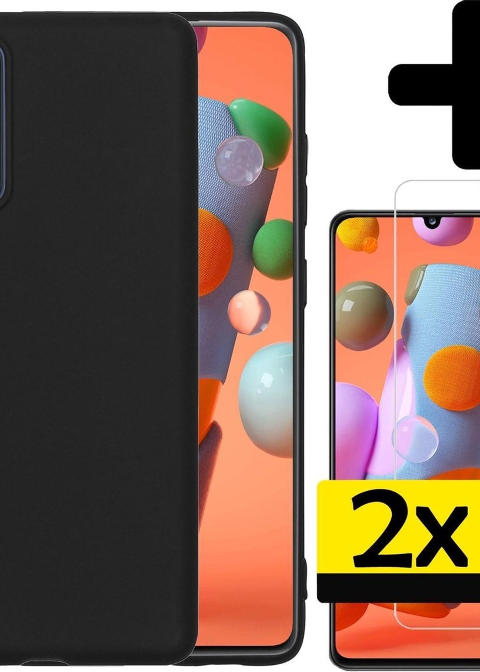 LUQ Hoesje Geschikt voor Samsung A41 Hoesje Siliconen Case Met 2x Screenprotector - Hoes Geschikt voor Samsung Galaxy A41 Hoes Siliconen - Zwart