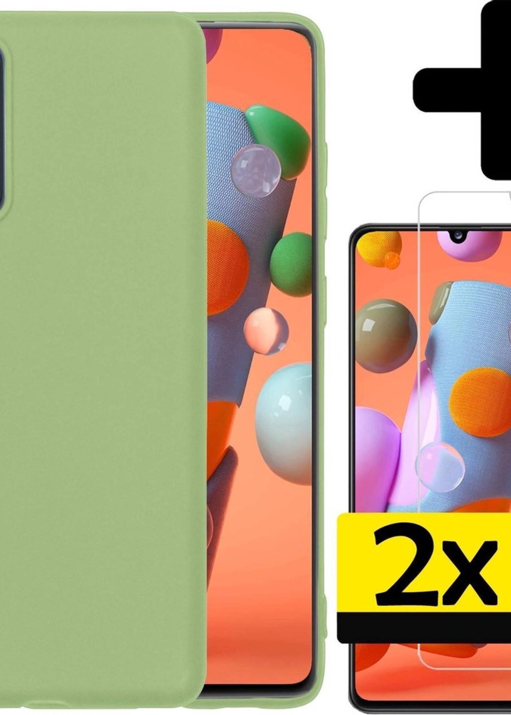 LUQ Hoesje Geschikt voor Samsung A41 Hoesje Siliconen Case Met 2x Screenprotector - Hoes Geschikt voor Samsung Galaxy A41 Hoes Siliconen - Groen