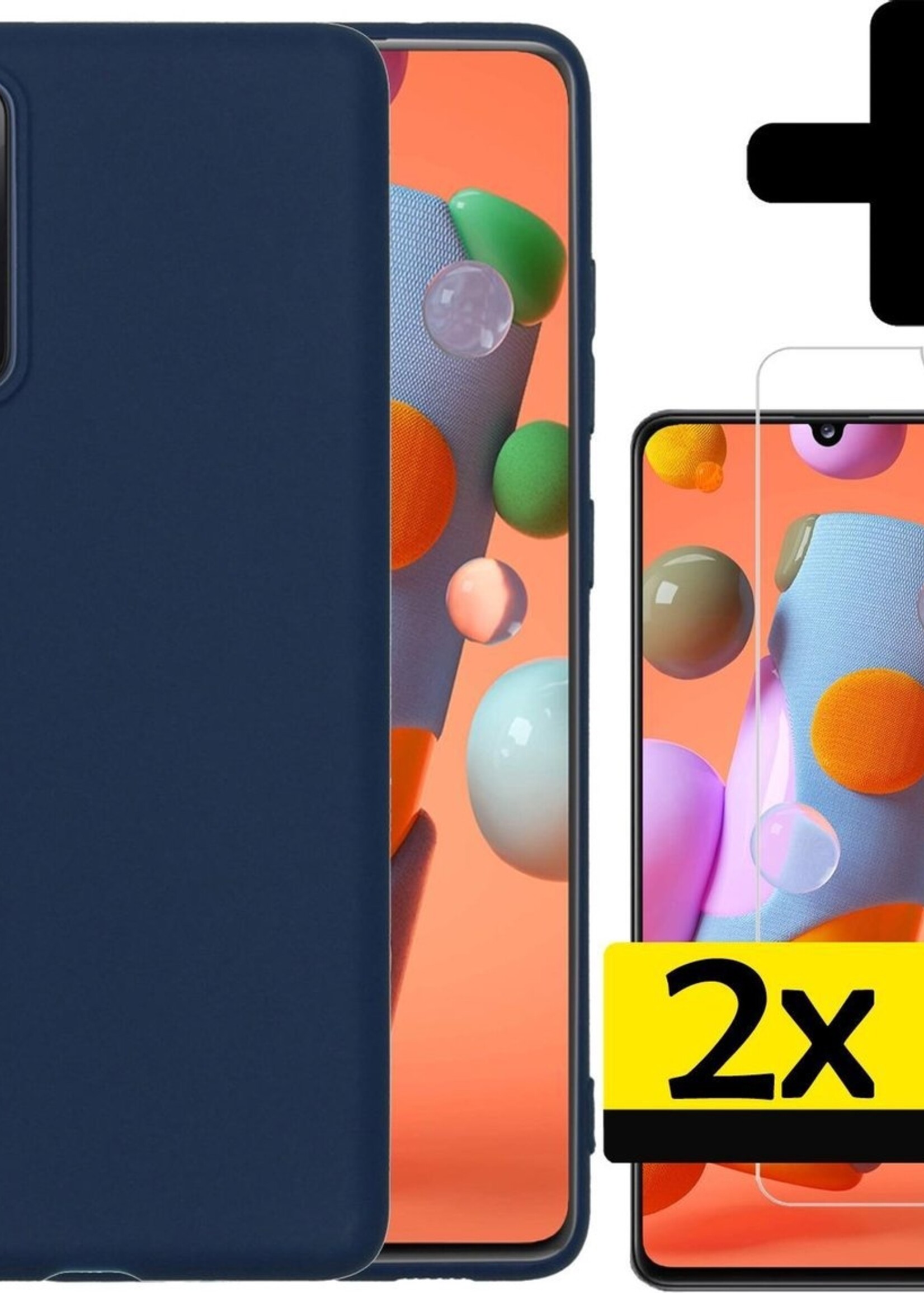 LUQ Hoesje Geschikt voor Samsung A41 Hoesje Siliconen Case Met 2x Screenprotector - Hoes Geschikt voor Samsung Galaxy A41 Hoes Siliconen - Donkerblauw