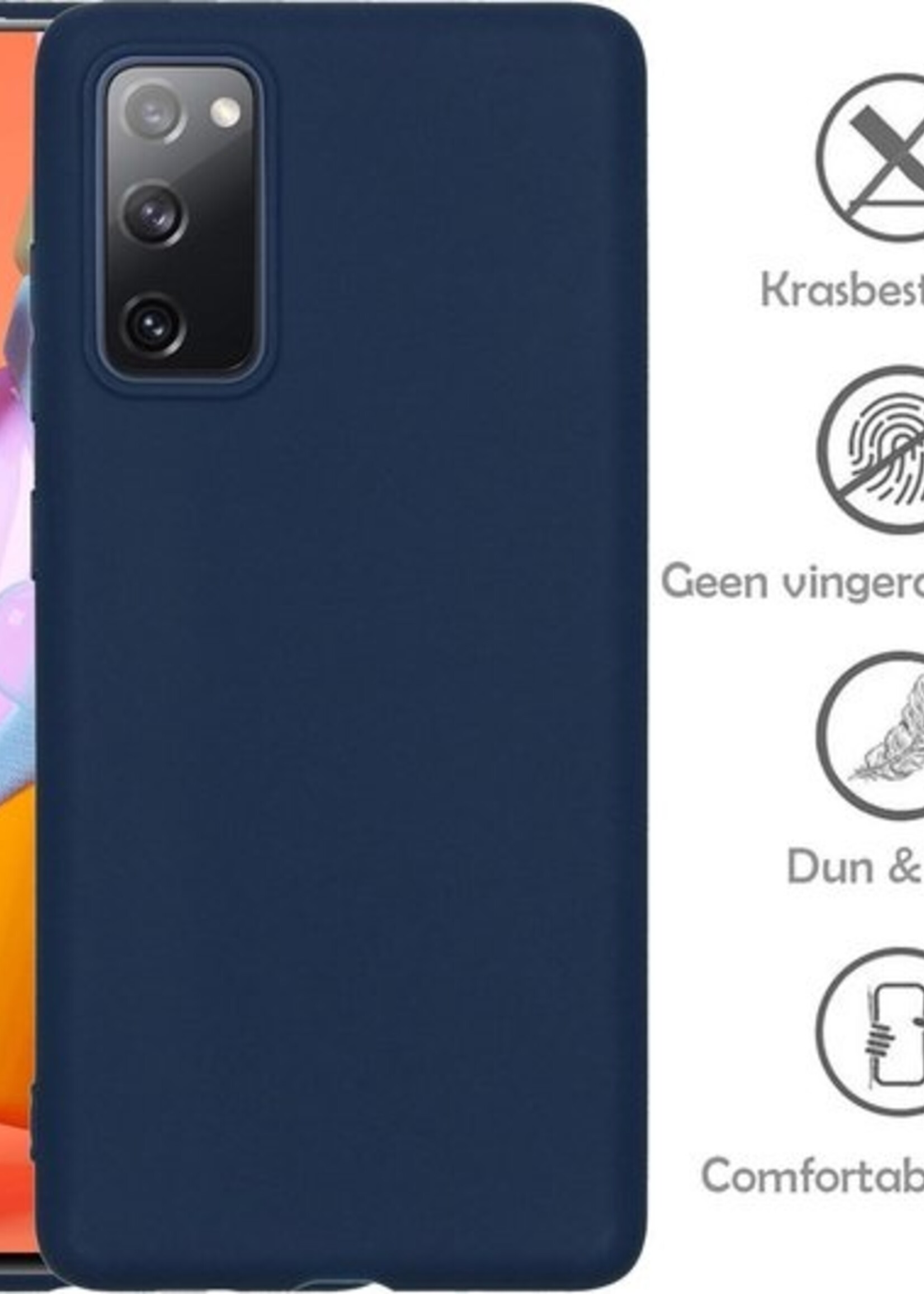 LUQ Hoesje Geschikt voor Samsung A41 Hoesje Siliconen Case Met 2x Screenprotector - Hoes Geschikt voor Samsung Galaxy A41 Hoes Siliconen - Donkerblauw