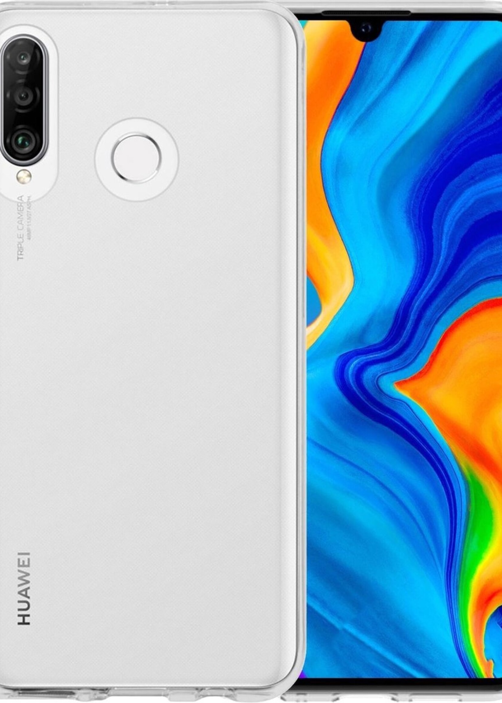 LUQ Hoesje Geschikt voor Huawei P30 Lite Hoesje Siliconen Case - Hoes Geschikt voor Huawei P30 Lite Hoes Siliconen - Transparant