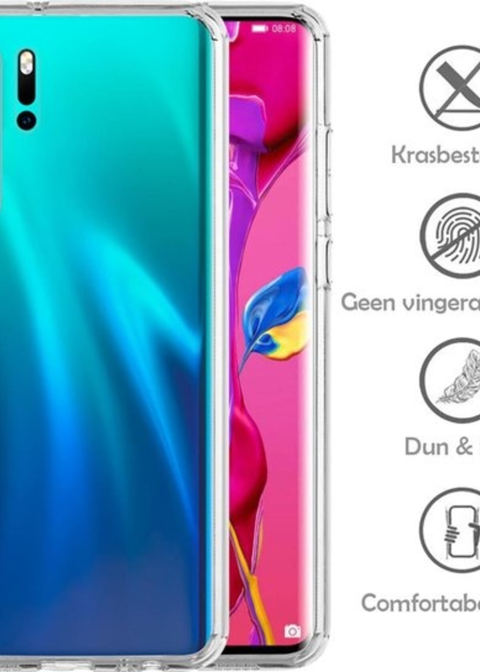 LUQ Hoesje Geschikt voor Huawei P30 Pro Hoesje Siliconen Case - Hoes Geschikt voor Huawei P30 Pro Hoes Siliconen - Transparant - 2 Stuks