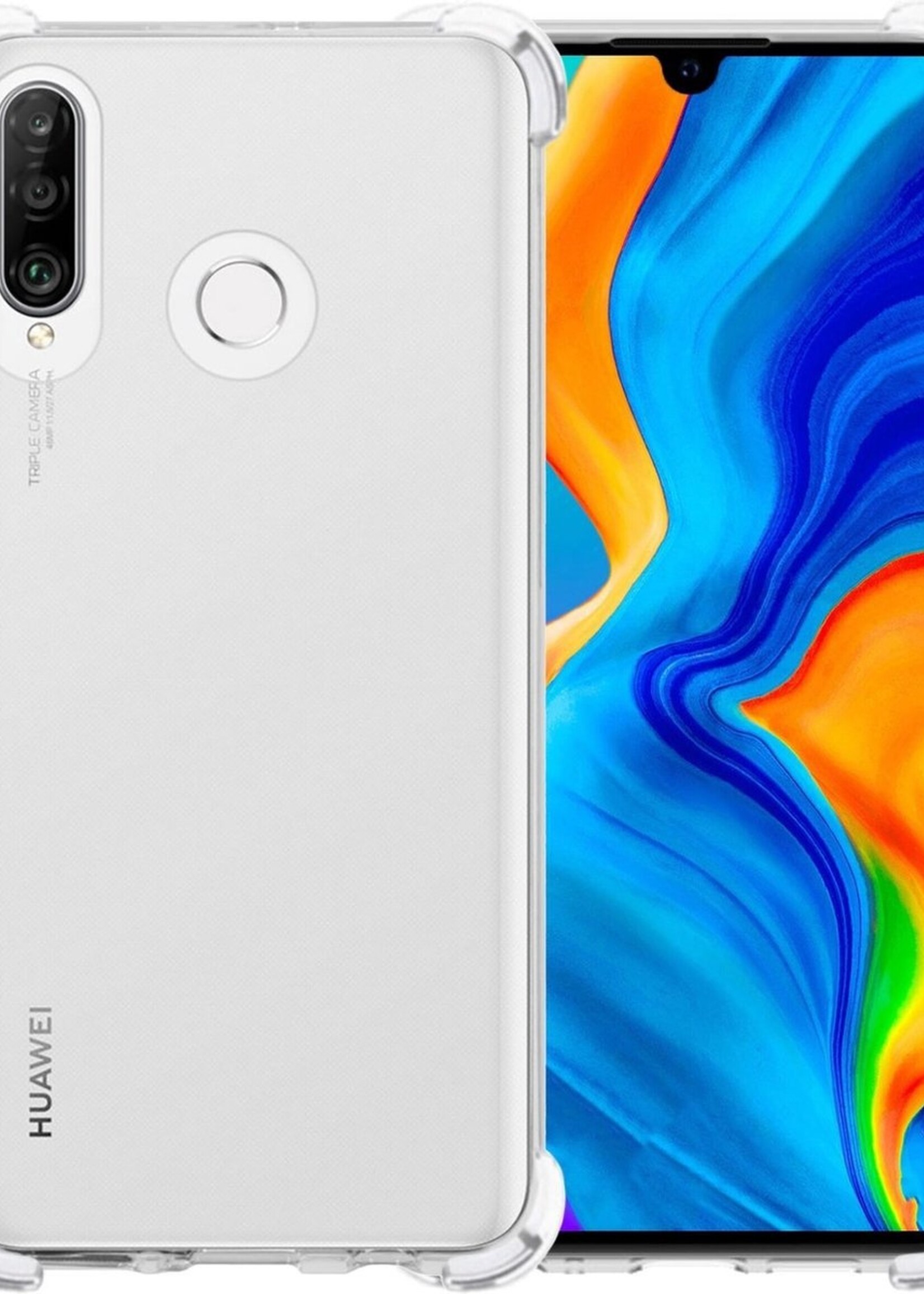 LUQ Hoesje Geschikt voor Huawei P30 Lite Hoesje Shockproof Case Siliconen - Hoes Geschikt voor Huawei P30 Lite Hoes Cover Siliconen - Transparant