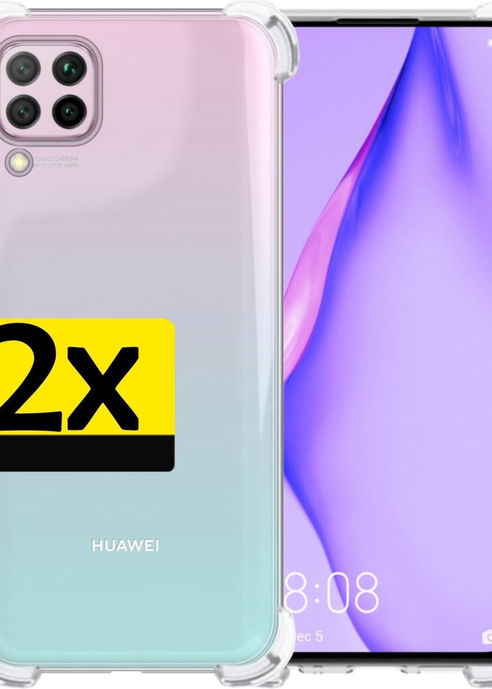 LUQ Hoesje Geschikt voor Huawei P40 Lite Hoesje Shockproof Case Siliconen - Hoes Geschikt voor Huawei P40 Lite Hoes Cover Siliconen - Transparant - 2 Stuks