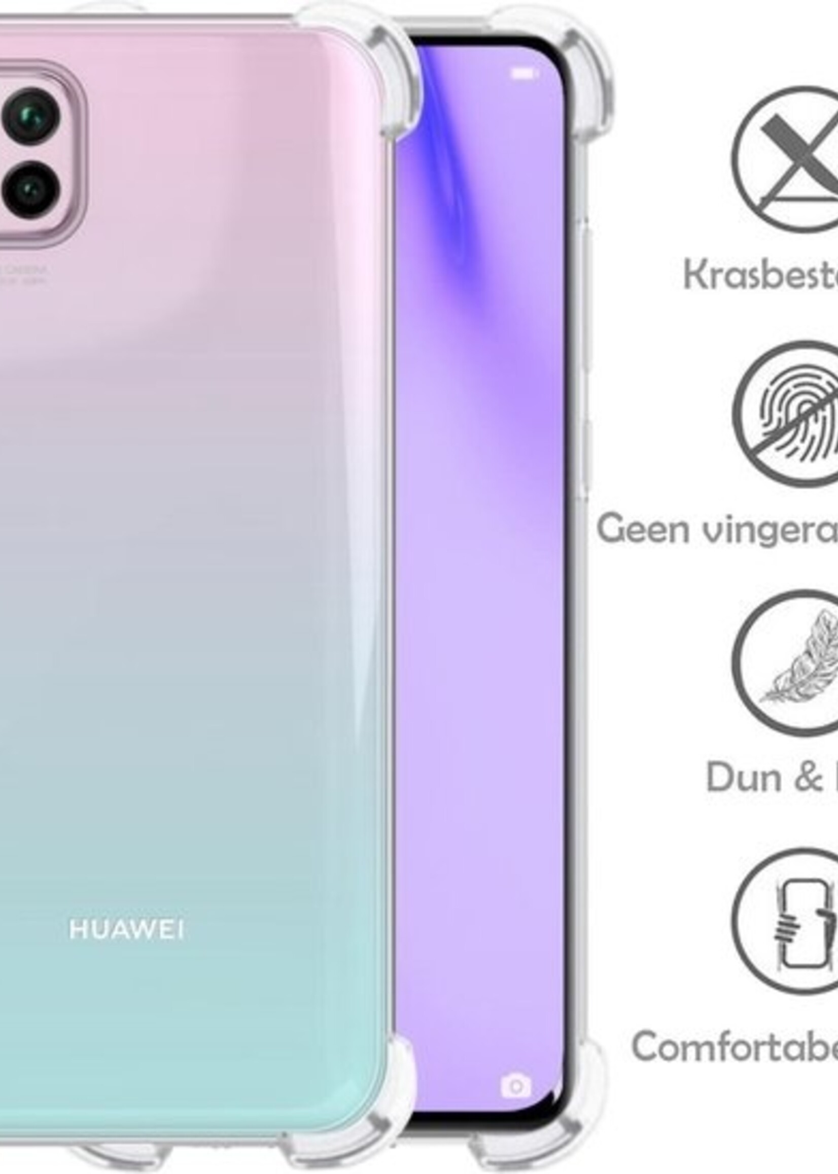 LUQ Hoesje Geschikt voor Huawei P40 Lite Hoesje Shockproof Case Siliconen - Hoes Geschikt voor Huawei P40 Lite Hoes Cover Siliconen - Transparant - 2 Stuks