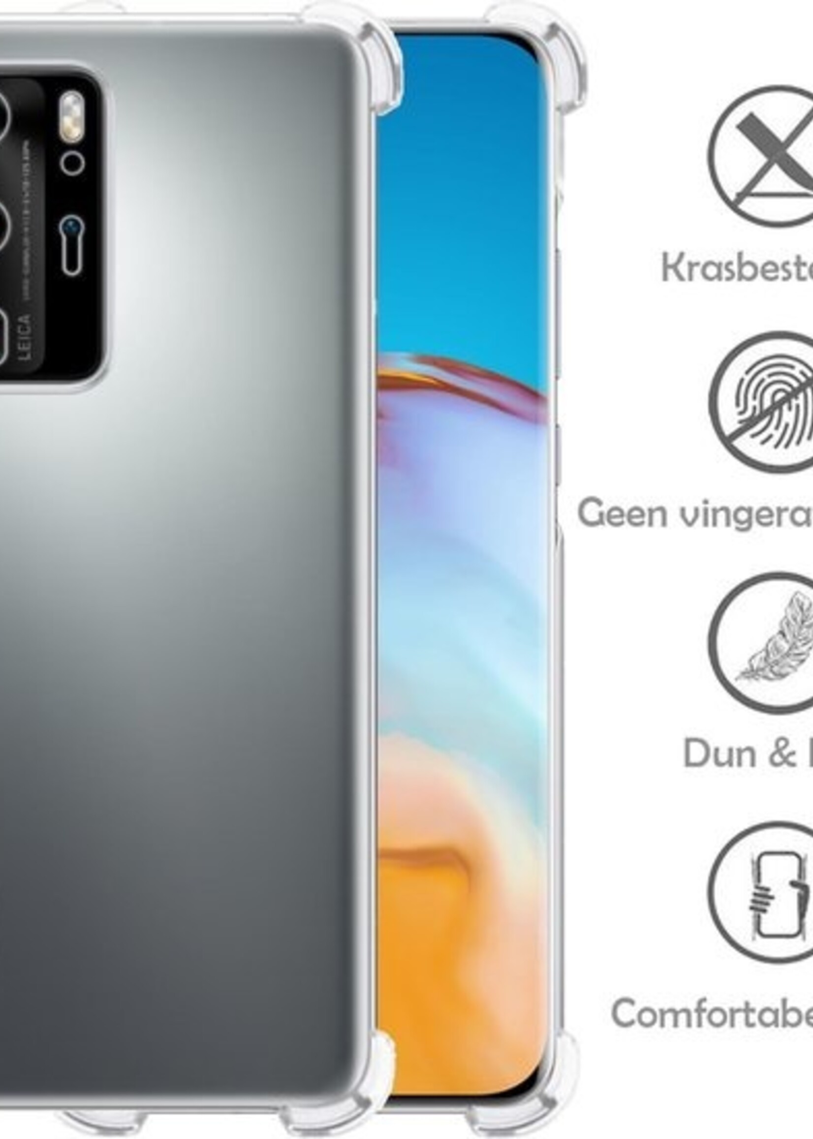 LUQ Hoesje Geschikt voor Huawei P40 Pro Hoesje Shockproof Case Siliconen - Hoes Geschikt voor Huawei P40 Pro Hoes Cover Siliconen - Transparant - 2 Stuks