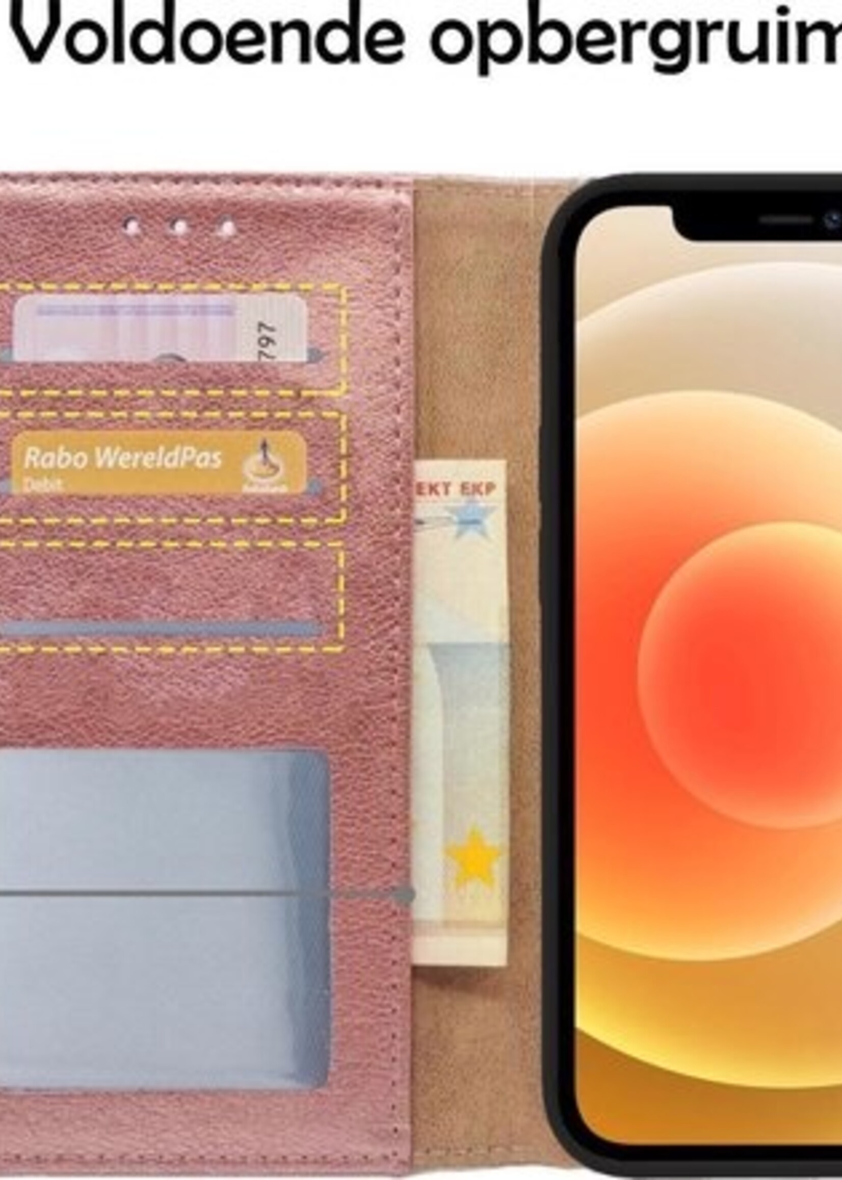 LUQ Hoesje Geschikt voor iPhone 12 Mini Hoesje Book Case Hoes Wallet Cover - Hoes Geschikt voor iPhone 12 Mini Hoesje Bookcase Hoes - Rosé goud