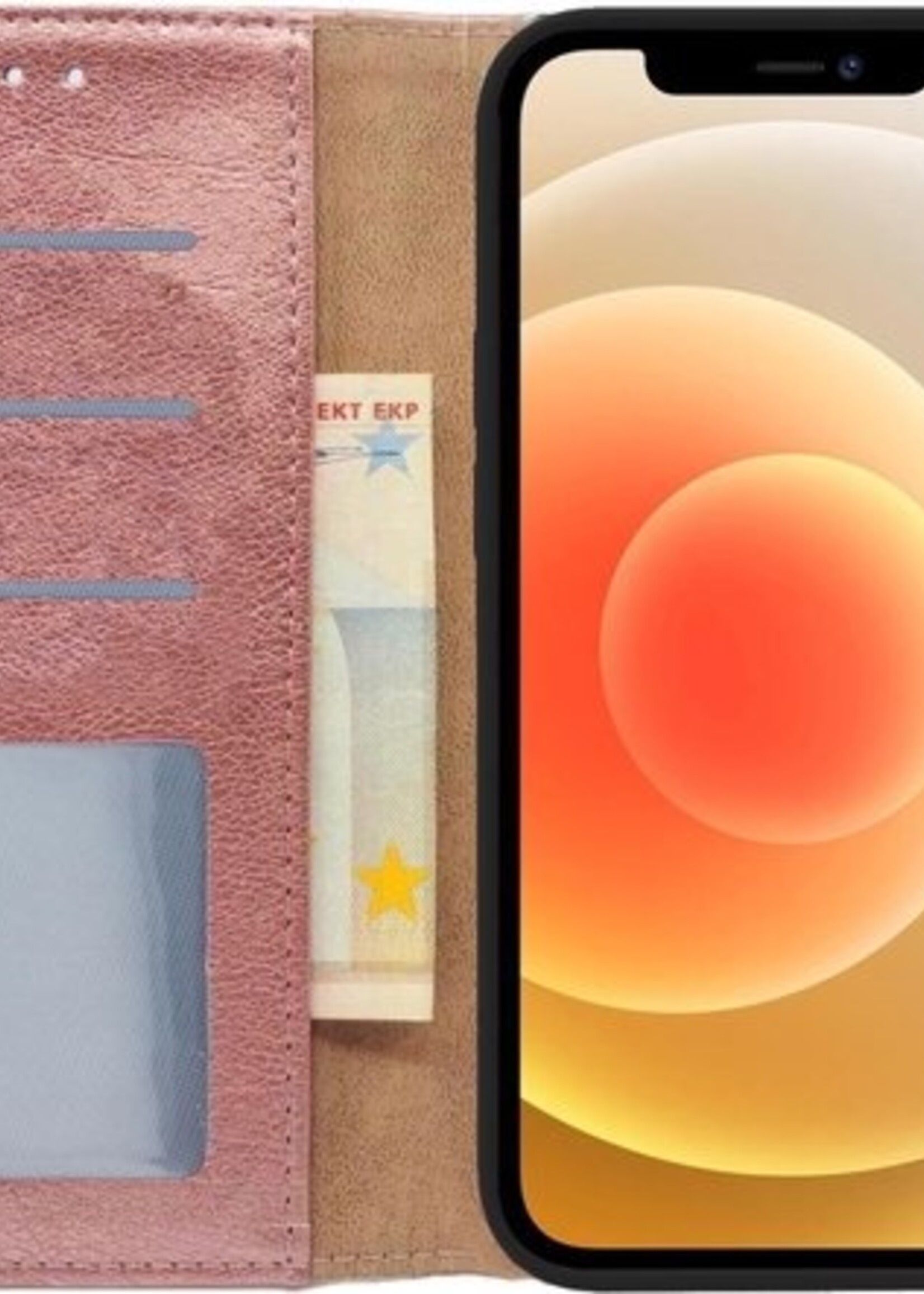 LUQ Hoesje Geschikt voor iPhone 12 Pro Hoesje Book Case Hoes Wallet Cover - Hoes Geschikt voor iPhone 12 Pro Hoesje Bookcase Hoes - Rosé goud