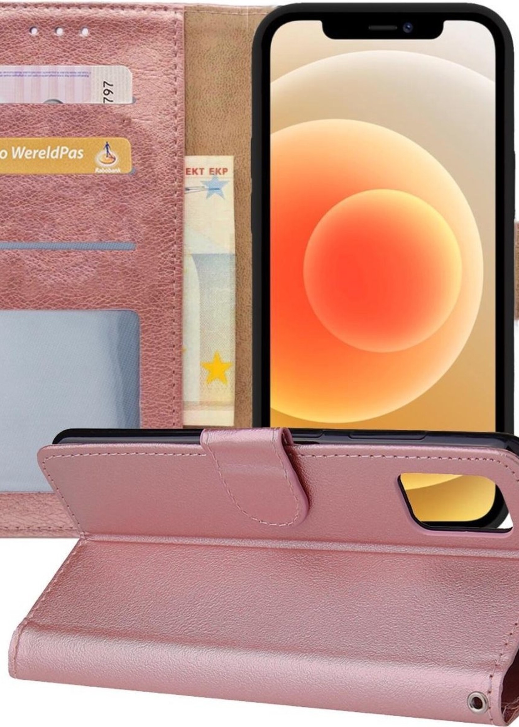 LUQ Hoesje Geschikt voor iPhone 12 Pro Max Hoesje Book Case Hoes Wallet Cover - Hoes Geschikt voor iPhone 12 Pro Max Hoesje Bookcase Hoes - Rosé goud
