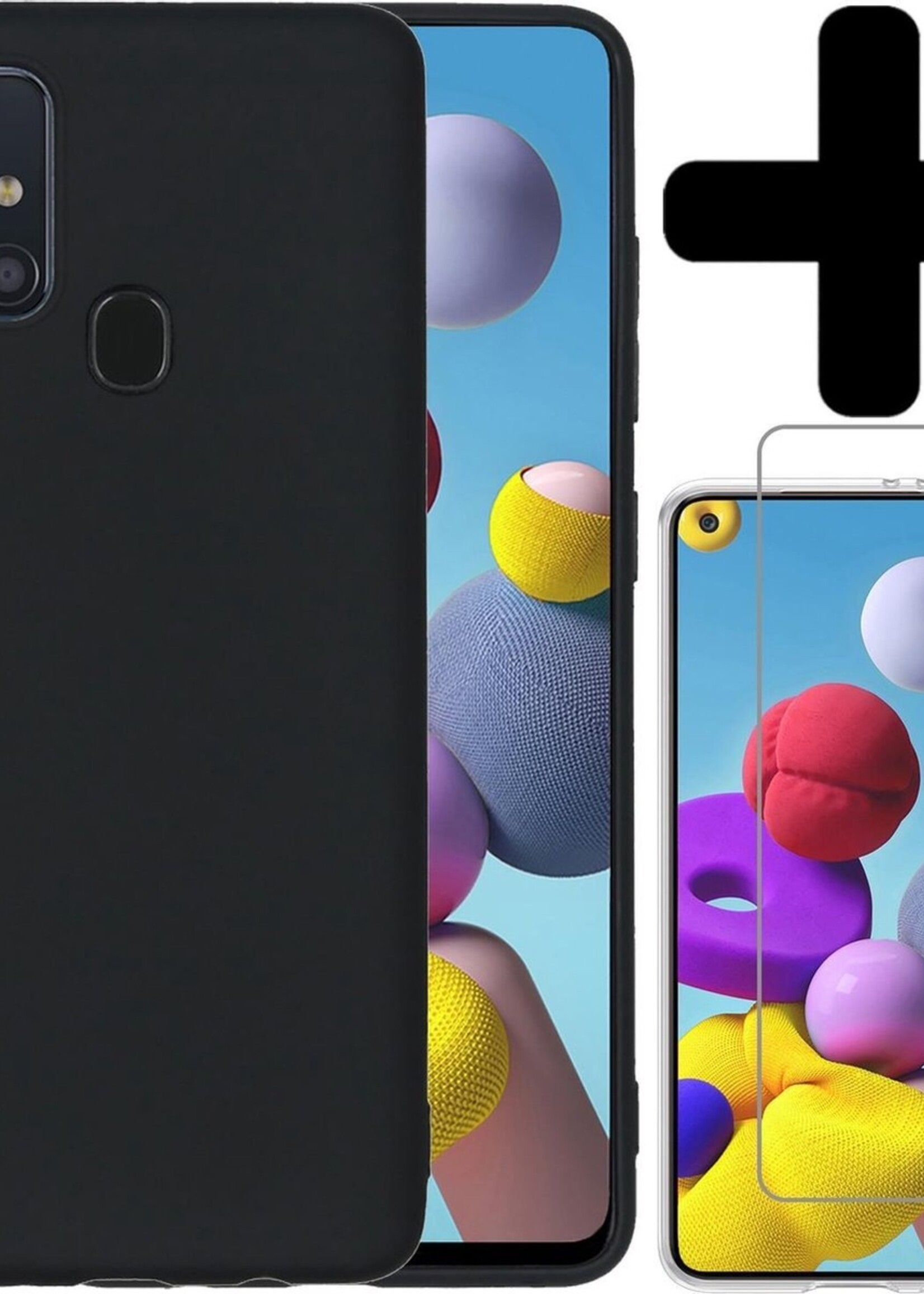 LUQ Hoesje Geschikt voor Samsung A21s Hoesje Siliconen Case Met Screenprotector - Hoes Geschikt voor Samsung Galaxy A21s Hoes Siliconen - Zwart