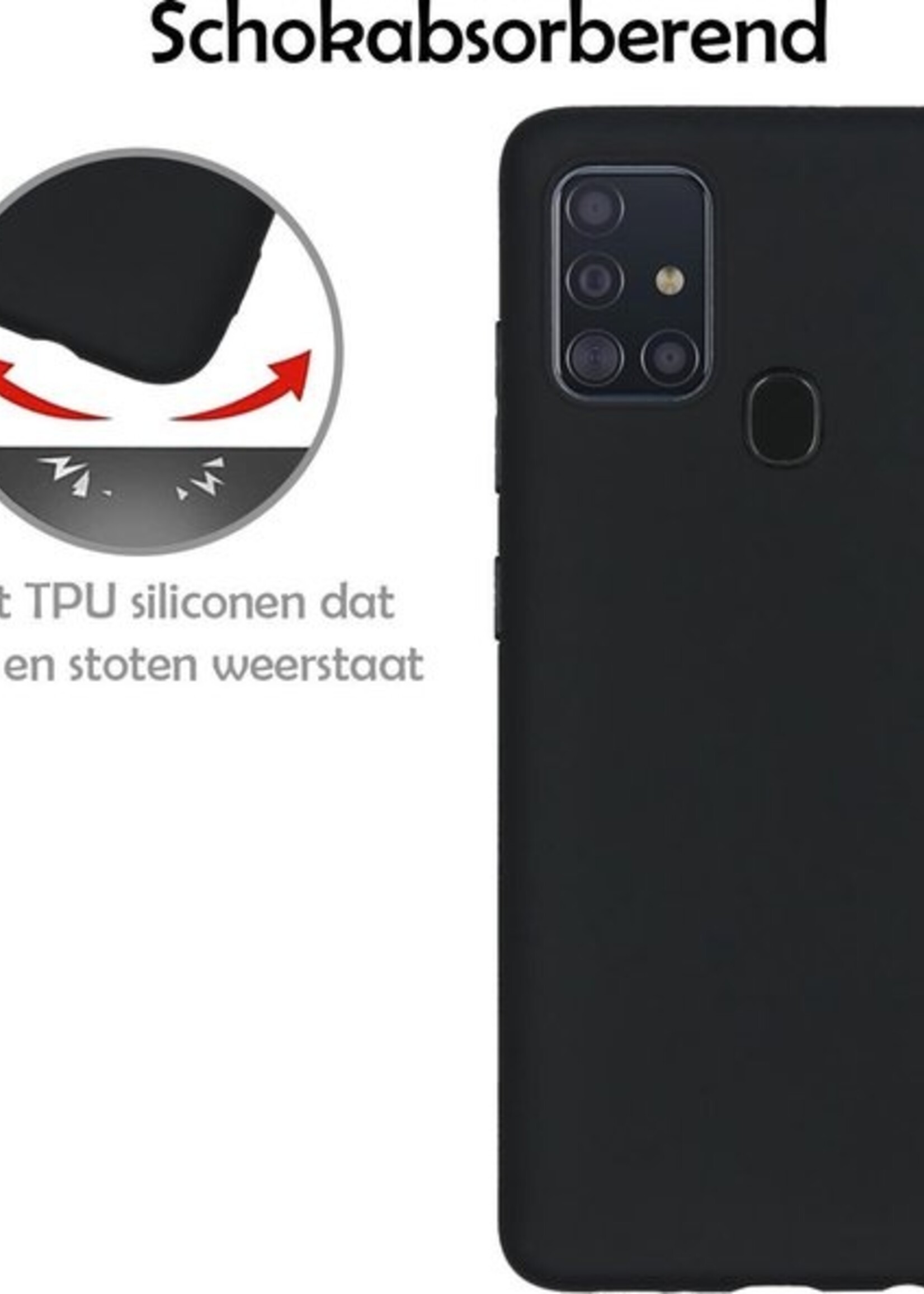 LUQ Hoesje Geschikt voor Samsung A21s Hoesje Siliconen Case Met Screenprotector - Hoes Geschikt voor Samsung Galaxy A21s Hoes Siliconen - Zwart