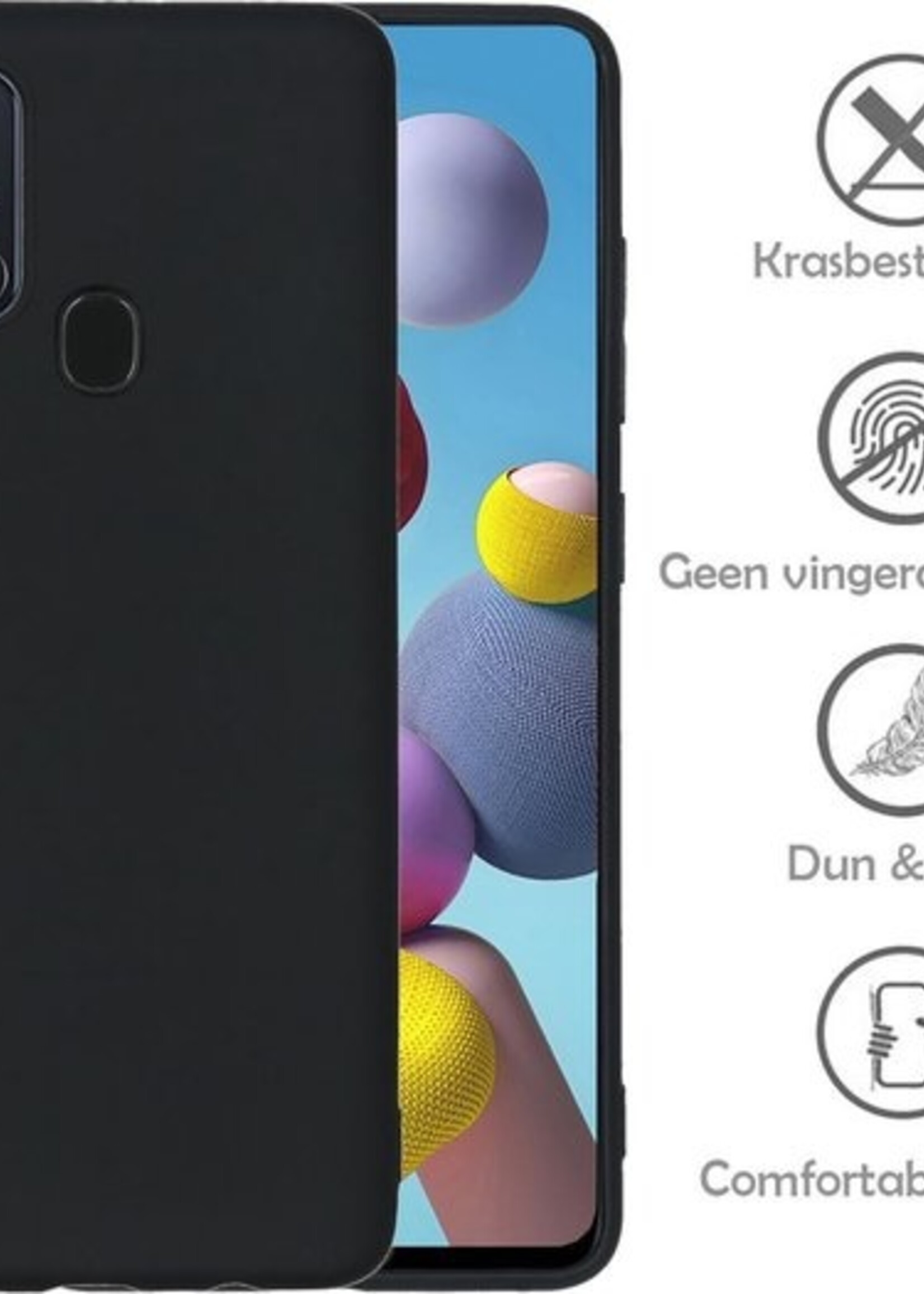 LUQ Hoesje Geschikt voor Samsung A21s Hoesje Siliconen Case Met Screenprotector - Hoes Geschikt voor Samsung Galaxy A21s Hoes Siliconen - Zwart