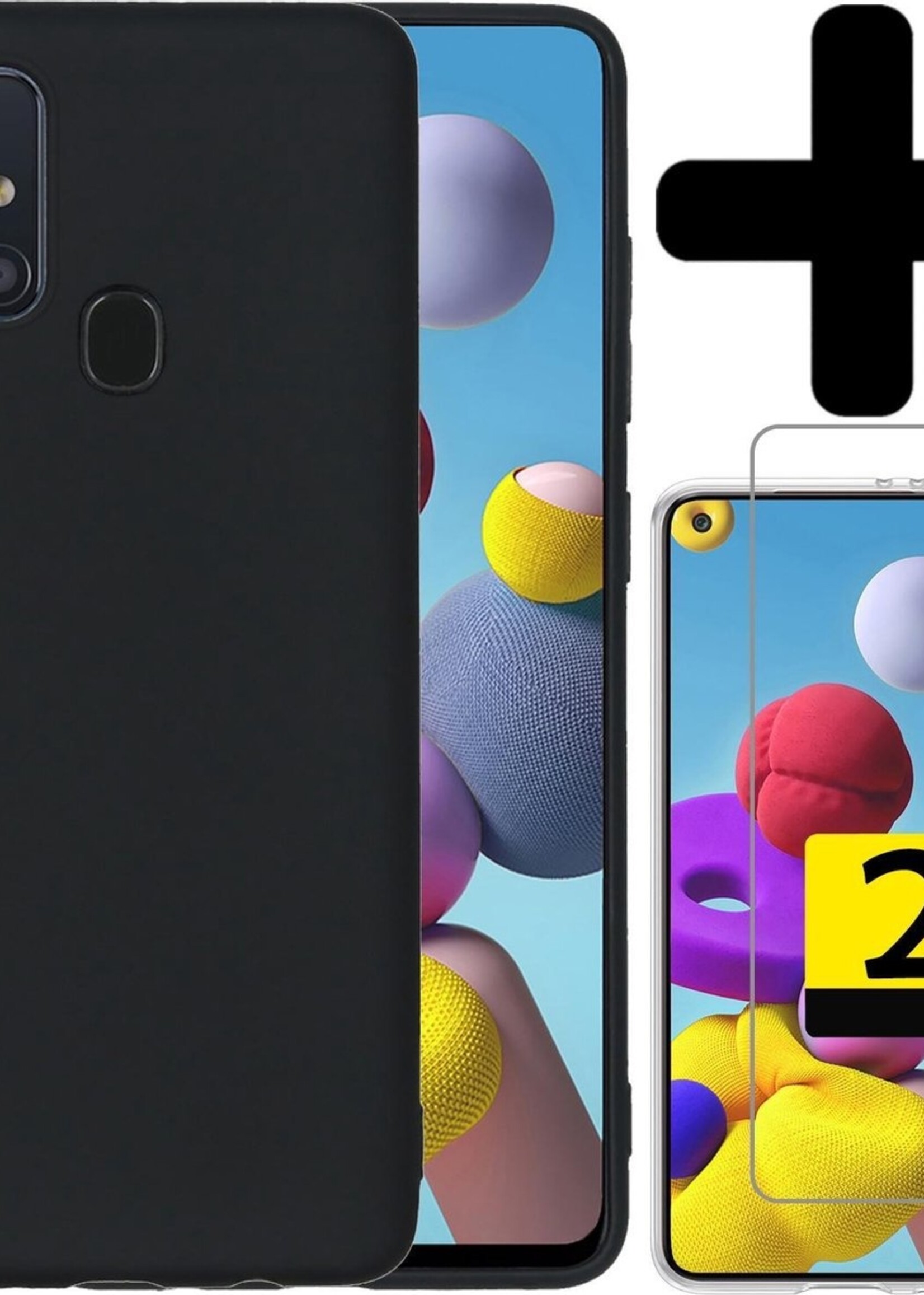 LUQ Hoesje Geschikt voor Samsung A21s Hoesje Siliconen Case Met 2x Screenprotector - Hoes Geschikt voor Samsung Galaxy A21s Hoes Siliconen - Zwart