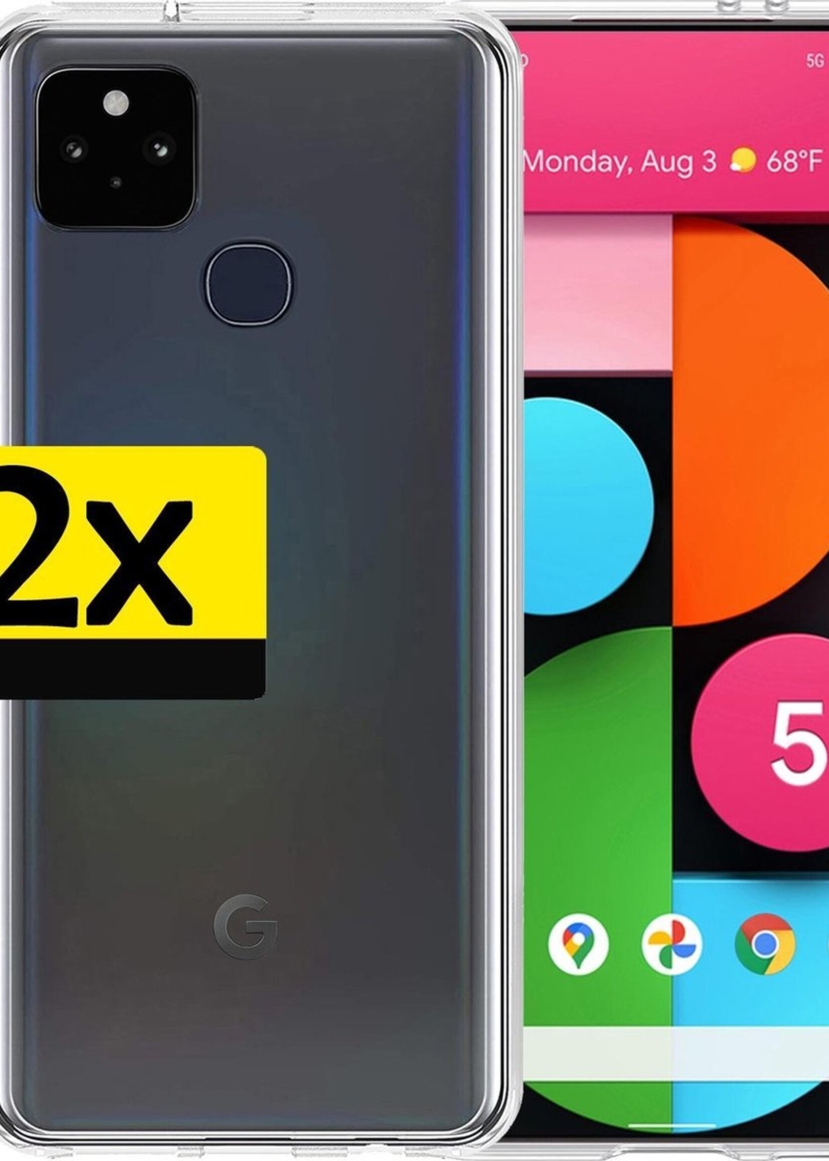 LUQ Hoesje Geschikt voor Google Pixel 5 Hoesje Siliconen Case - Hoes Geschikt voor Google Pixel 5 Hoes Siliconen - Transparant - 2 Stuks