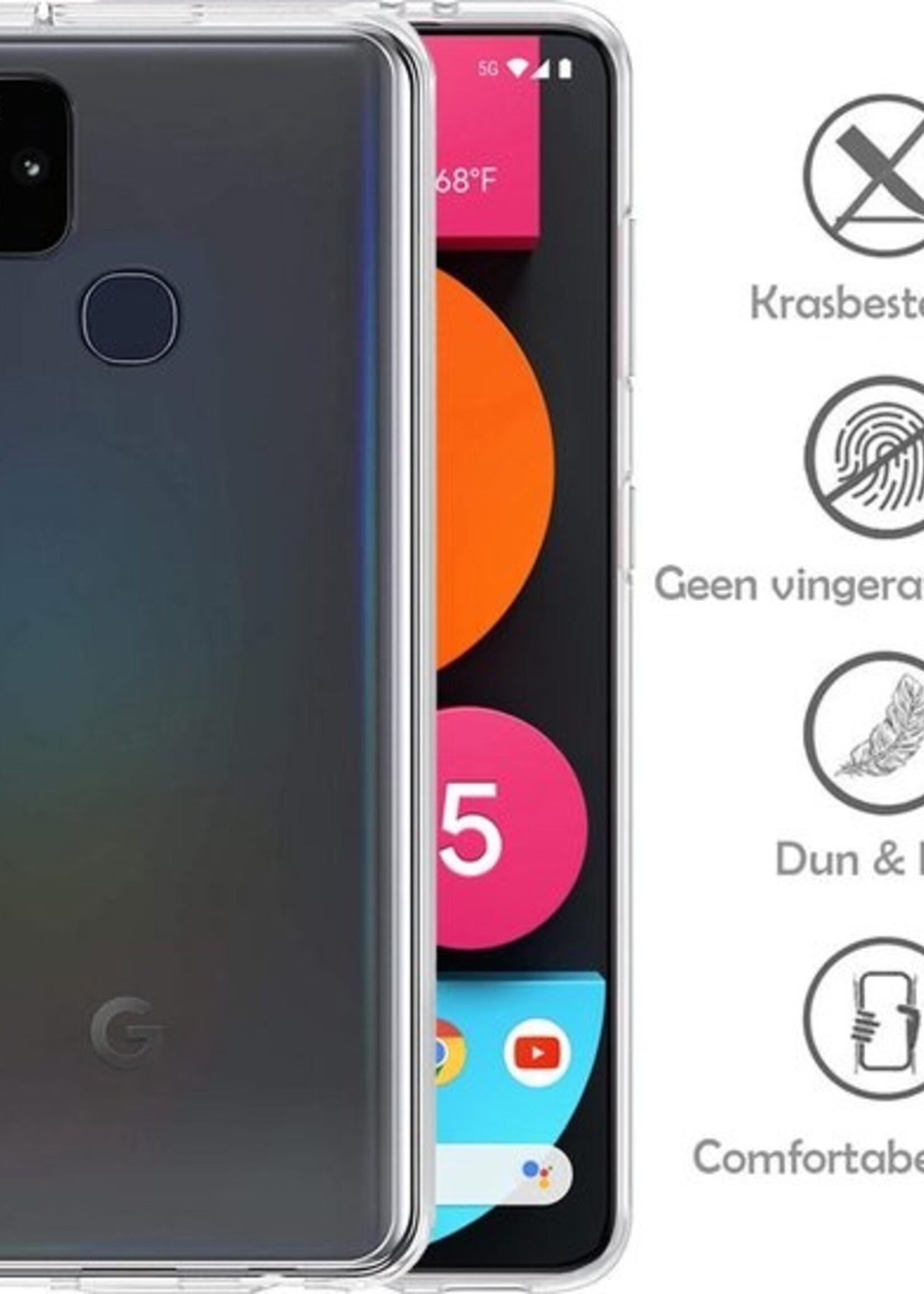 LUQ Hoesje Geschikt voor Google Pixel 5 Hoesje Siliconen Case - Hoes Geschikt voor Google Pixel 5 Hoes Siliconen - Transparant - 2 Stuks