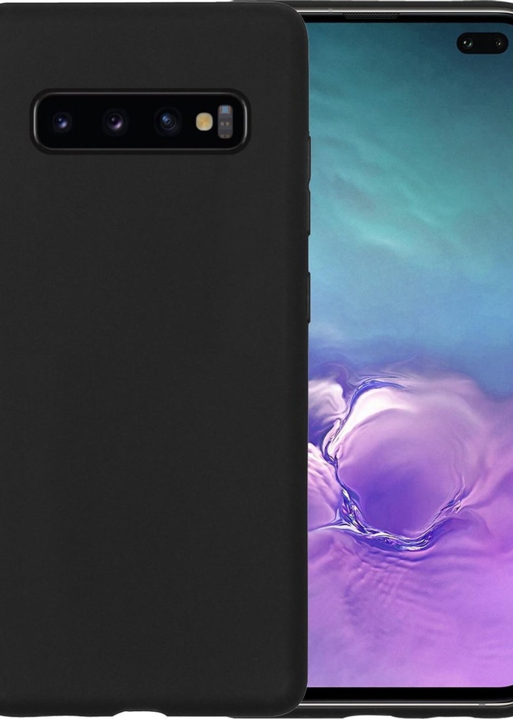 LUQ Hoesje Geschikt voor Samsung S10 Hoesje Siliconen Case - Hoes Geschikt voor Samsung Galaxy S10 Hoes Siliconen - Zwart
