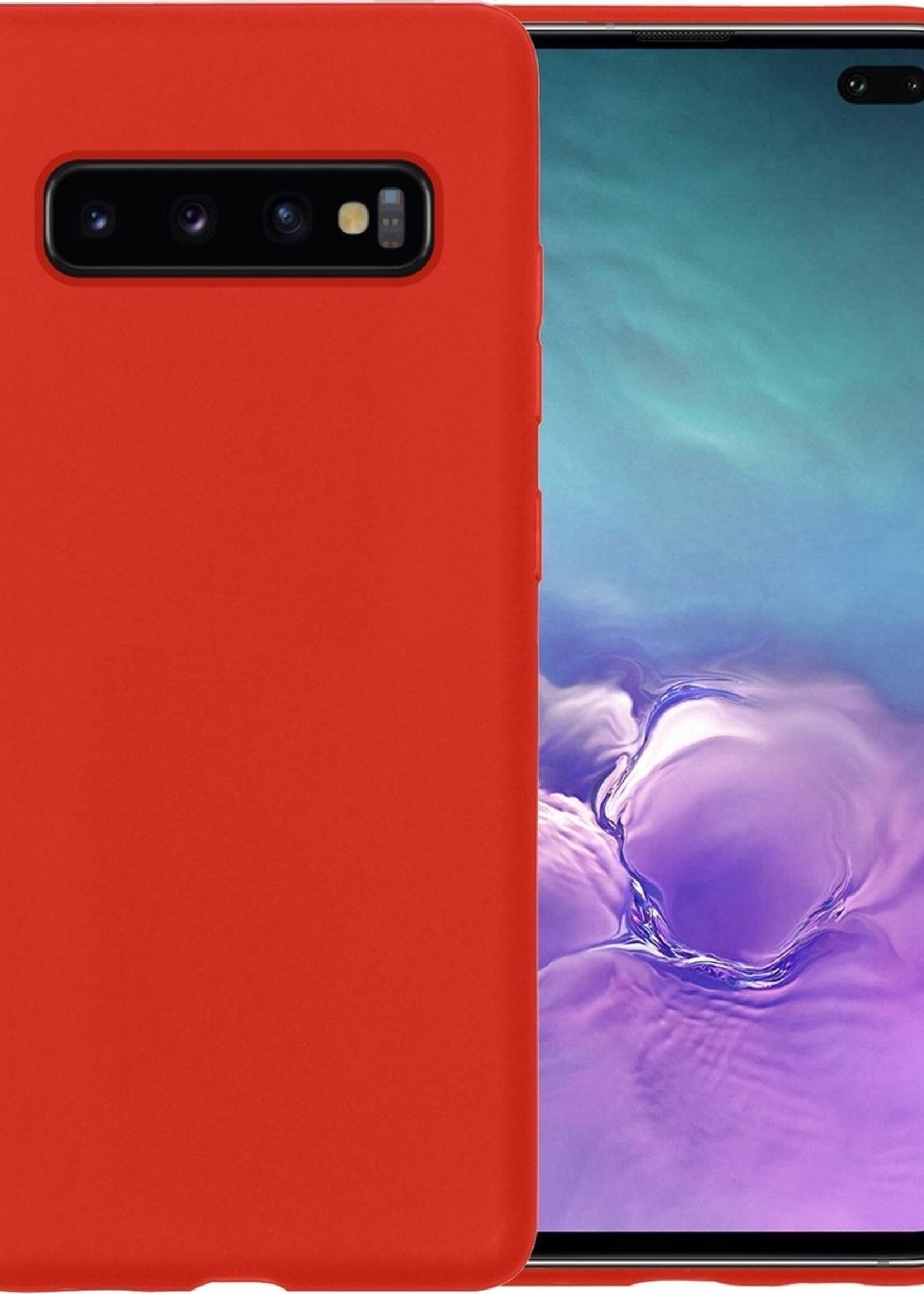 LUQ Hoesje Geschikt voor Samsung S10 Hoesje Siliconen Case - Hoes Geschikt voor Samsung Galaxy S10 Hoes Siliconen - Rood