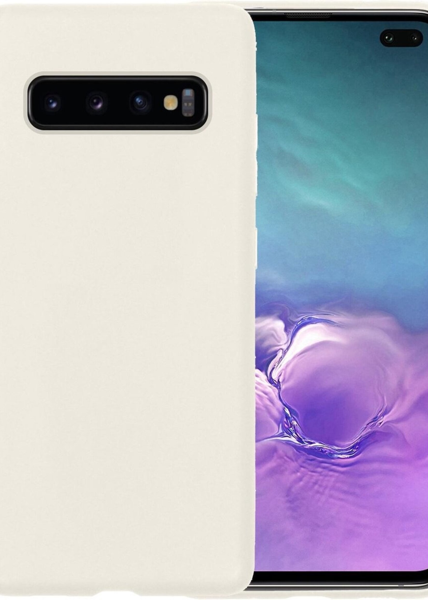 LUQ Hoesje Geschikt voor Samsung S10 Hoesje Siliconen Case - Hoes Geschikt voor Samsung Galaxy S10 Hoes Siliconen - Wit