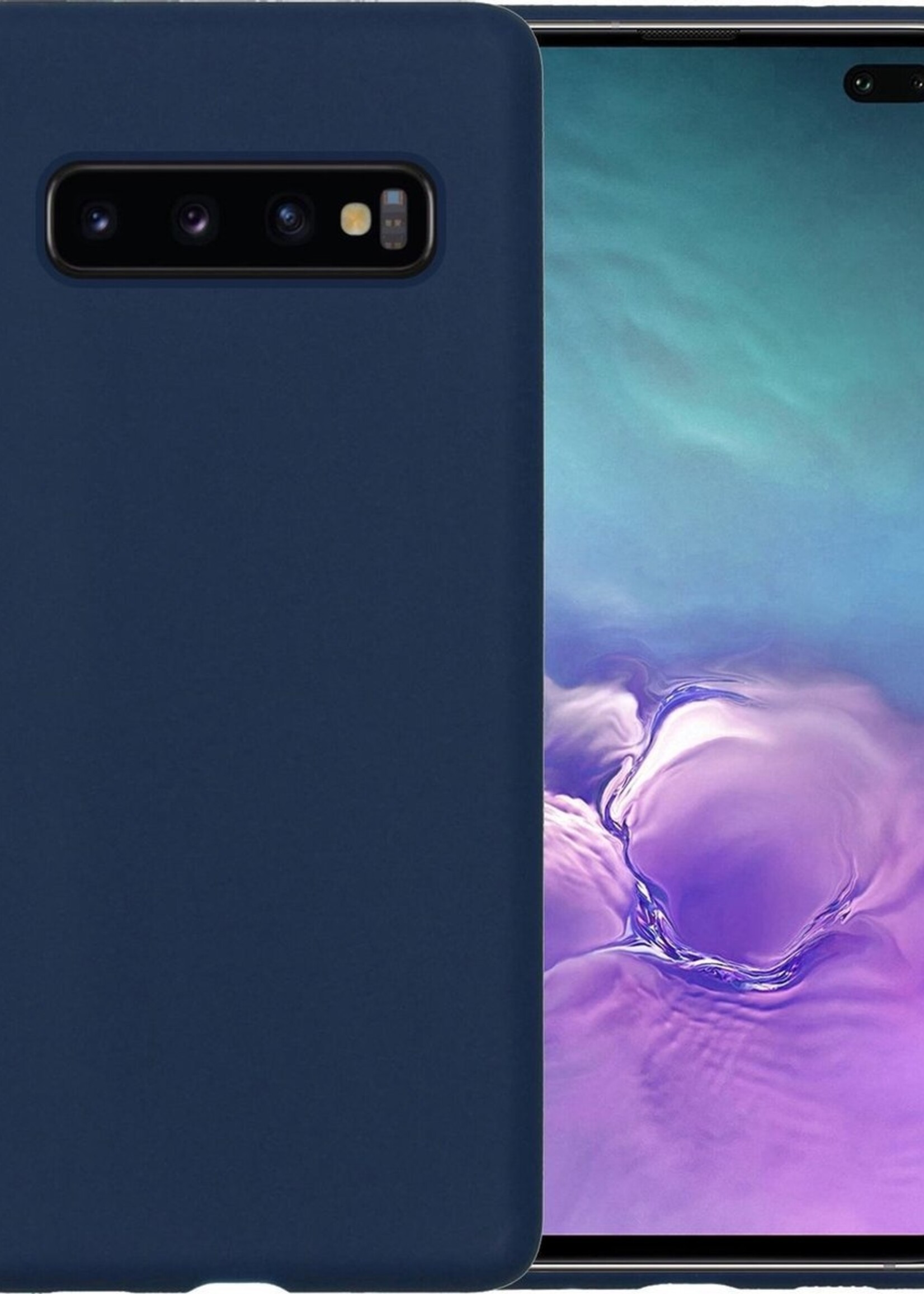 LUQ Hoesje Geschikt voor Samsung S10 Hoesje Siliconen Case - Hoes Geschikt voor Samsung Galaxy S10 Hoes Siliconen - Donkerblauw