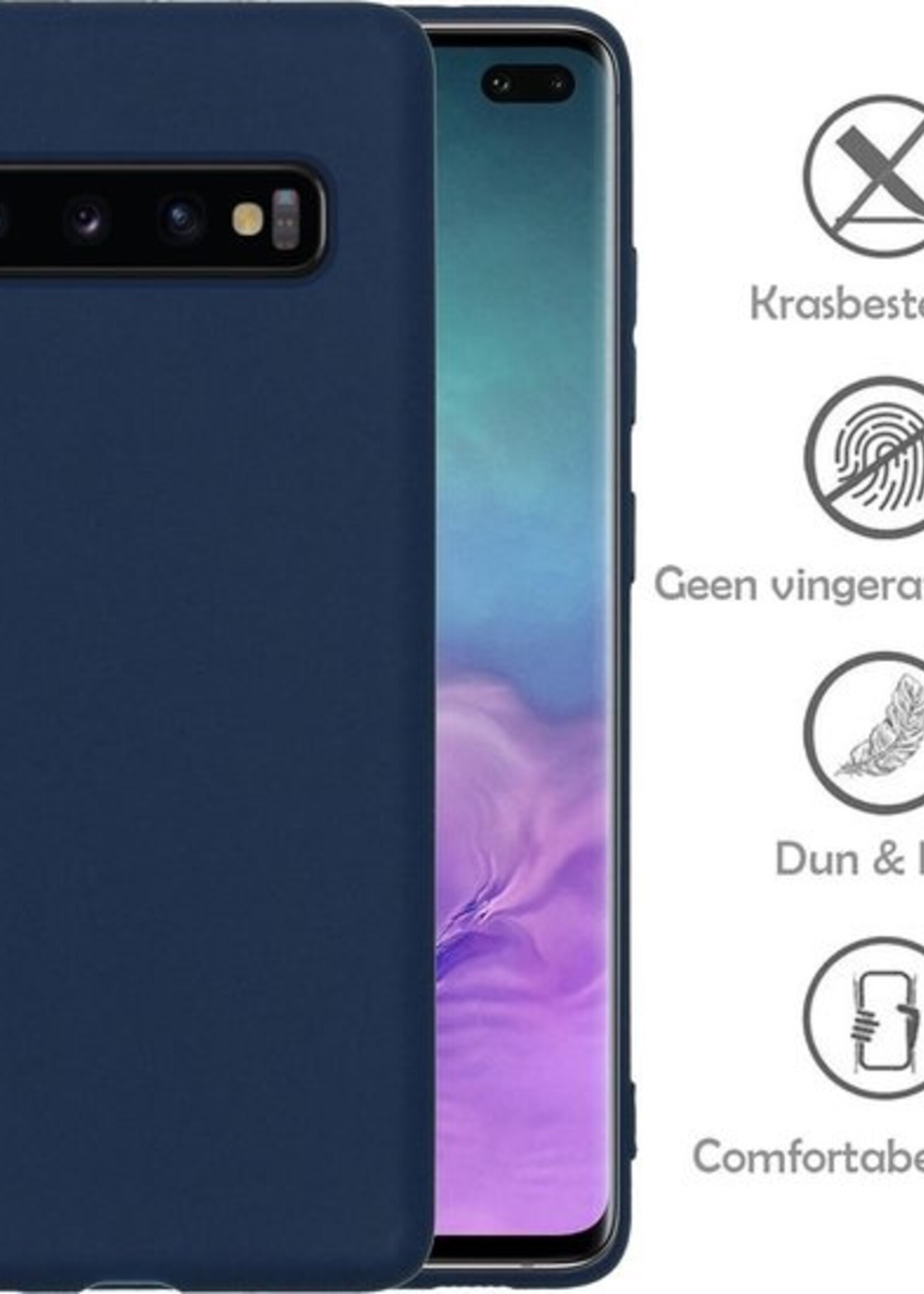 LUQ Hoesje Geschikt voor Samsung S10 Hoesje Siliconen Case - Hoes Geschikt voor Samsung Galaxy S10 Hoes Siliconen - Donkerblauw
