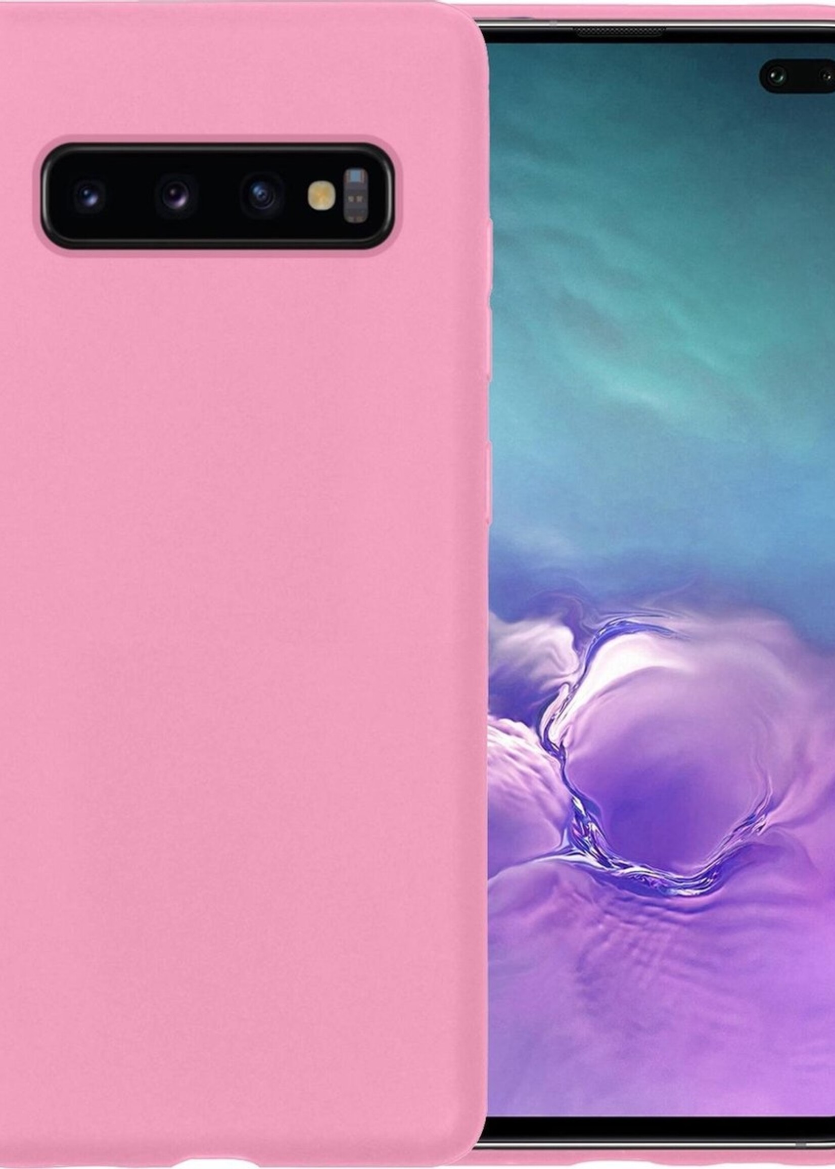 LUQ Hoesje Geschikt voor Samsung S10 Hoesje Siliconen Case - Hoes Geschikt voor Samsung Galaxy S10 Hoes Siliconen - Roze