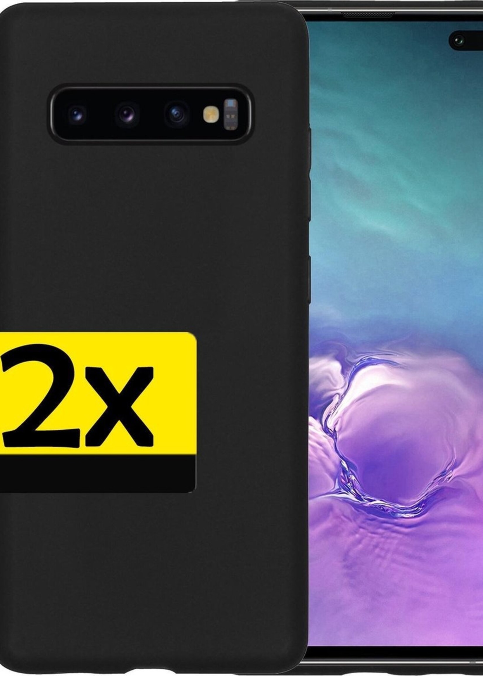 LUQ Hoesje Geschikt voor Samsung S10 Hoesje Siliconen Case - Hoes Geschikt voor Samsung Galaxy S10 Hoes Siliconen - Zwart - 2 Stuks