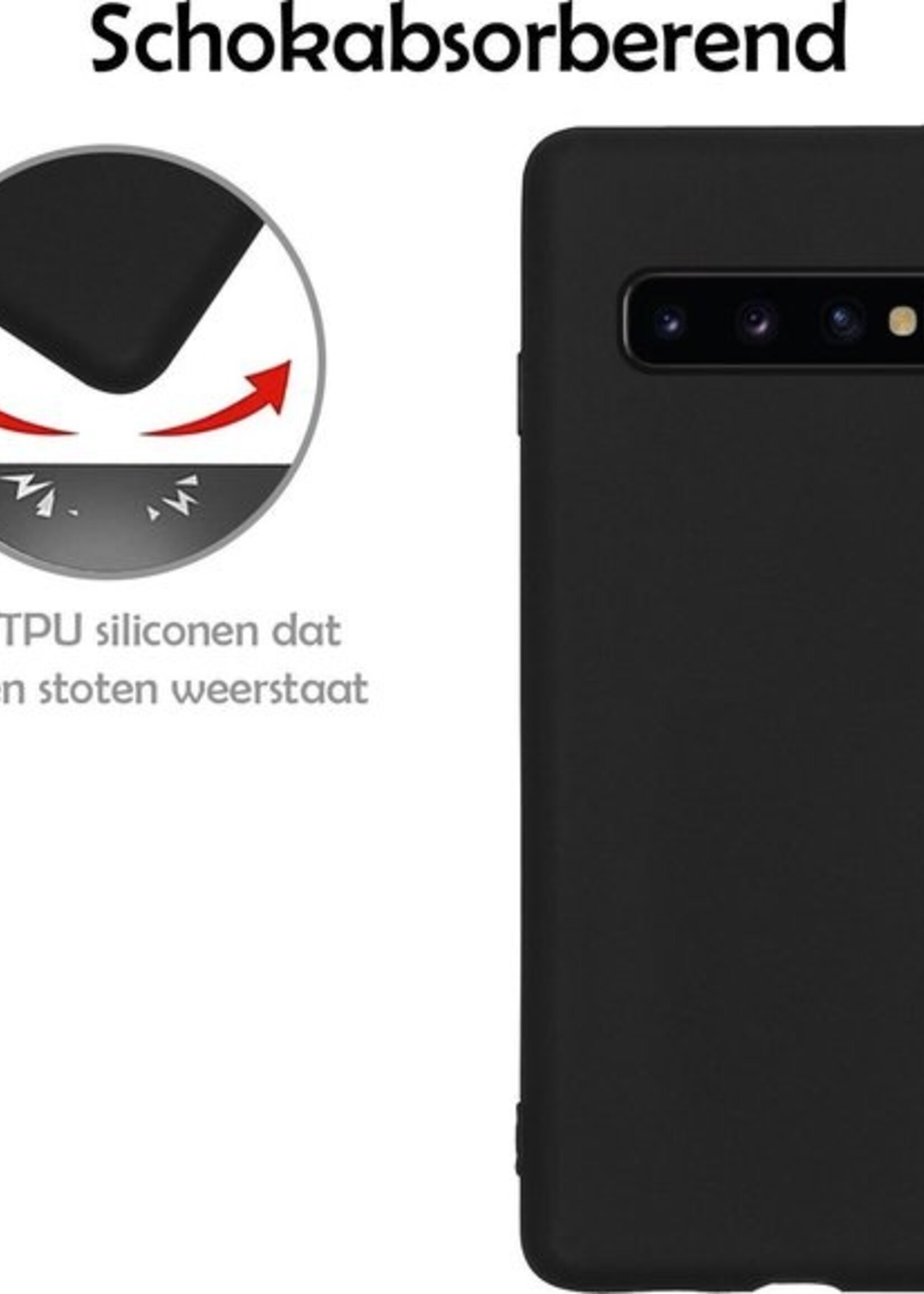 LUQ Hoesje Geschikt voor Samsung S10 Hoesje Siliconen Case - Hoes Geschikt voor Samsung Galaxy S10 Hoes Siliconen - Zwart - 2 Stuks